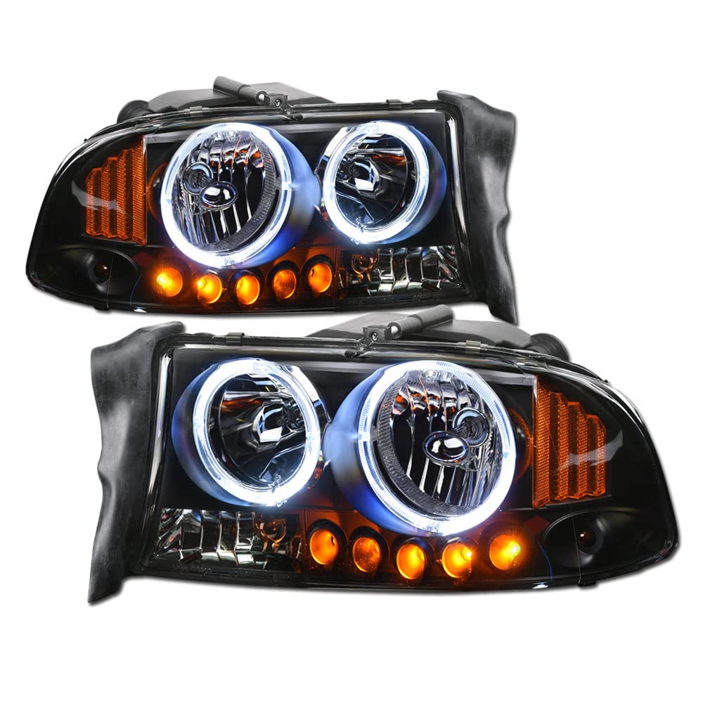 TLAPS 7422447477420 Compatible With 1997-2004 Dodge Dakota / 1998-2003 Durango Matte Black Housing LED Halo Headlights With Ambe