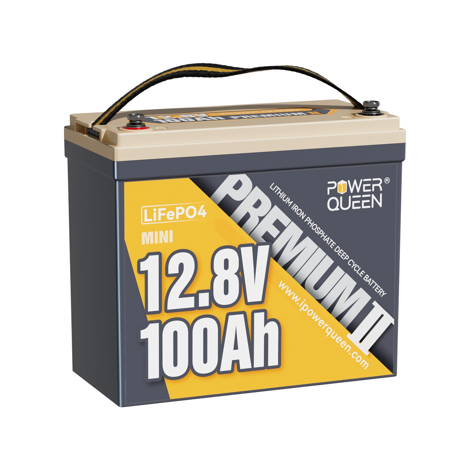 Power Queen 12V 100Ah Mini LiFePO4 Lithium Deep Cycle Battery, 100A BMS, 15000 Cycles for RV, Solar, Trolling Motor & Camping