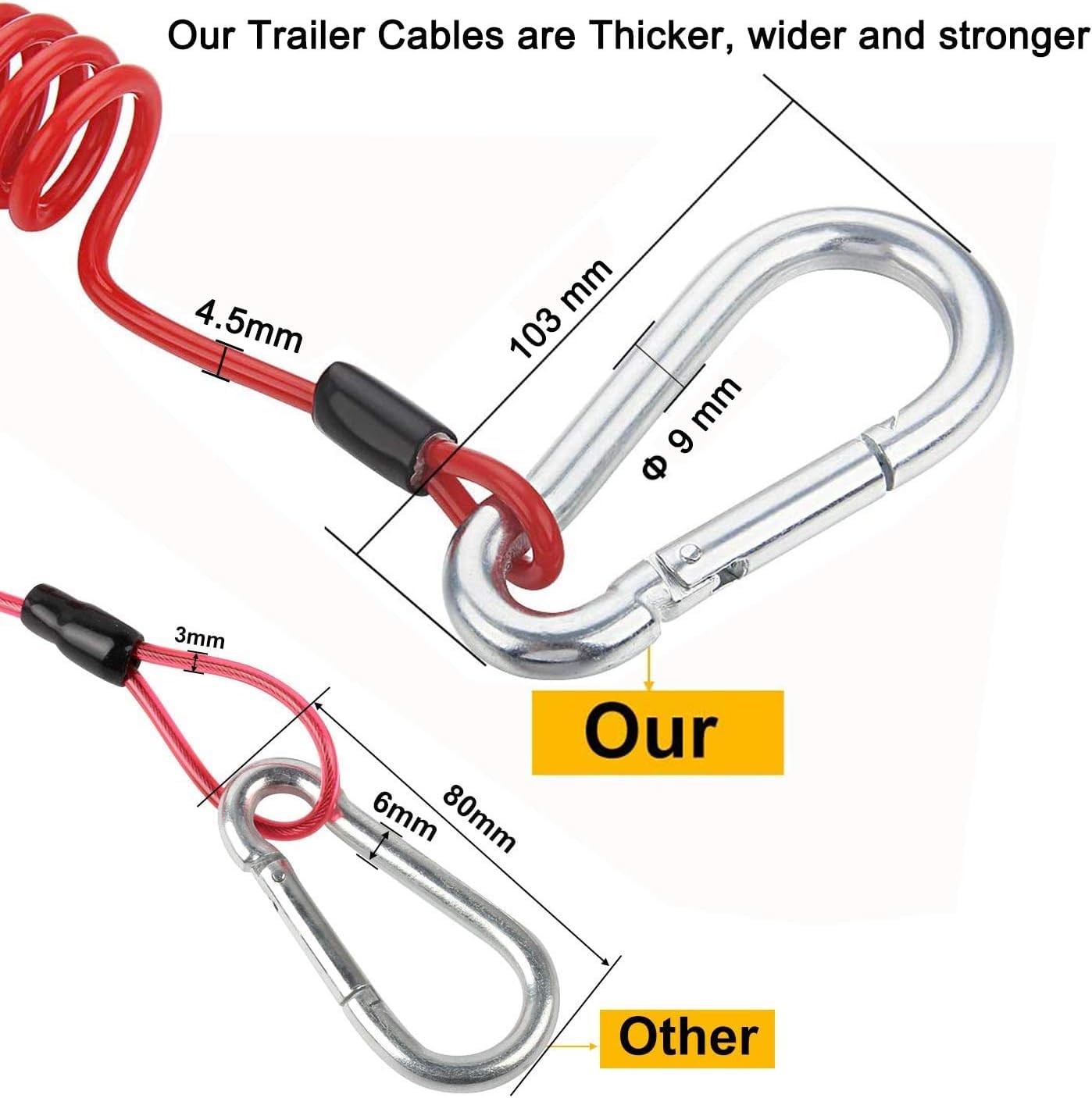 Performore Breakaway Trailer Cable - Heavy Duty Steel Wire Coiled Safety Cables Strap For Rv Towing Trailer - Stainless Steel Sp
