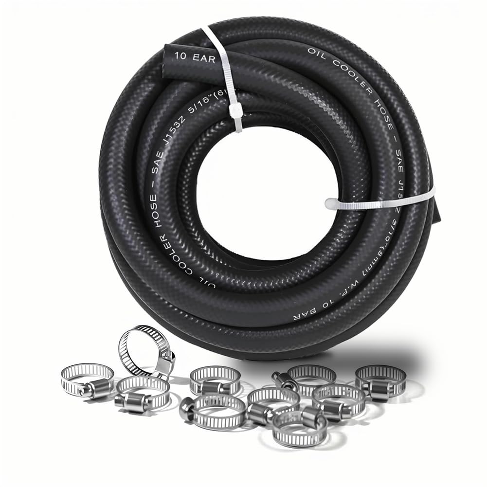 5/16 Transmission Oil Cooler Hose 10FT - SAE J1532 Certified, 300PSI High Pressure, Includes 10 Clamps for Leak-Free Fit (-40F