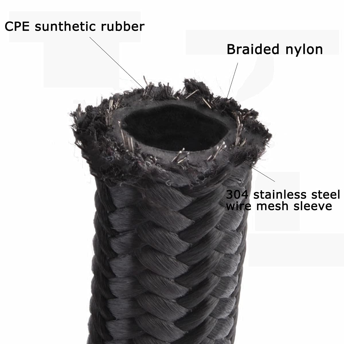 3/8 6AN 20FT, Nylon Stainless Steel Braided Fuel Line Oil/Gas/Fuel Hose End Fitting Hose with 10PCS Swivel Fitting Adapter Kit -