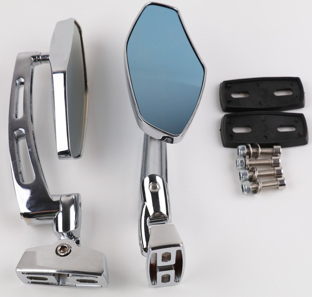 XYZCTEM Universal Chrome Racing Mirrors - Aluminum, Fits Honda, Suzuki, Kawasaki, Yamaha - Model XYZCTEM-160