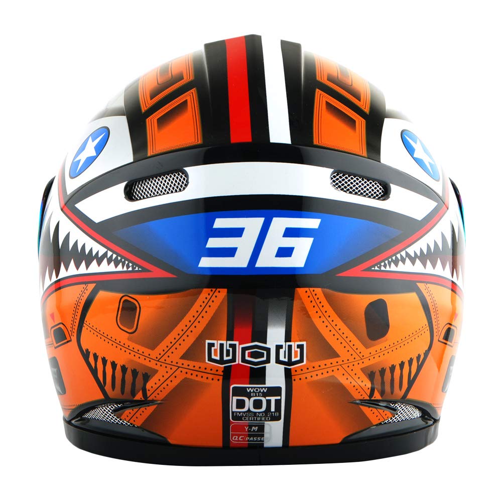 Wow Motorcycle Full Face Helmet Street Bike Bmx Mx Youth Kids Shark Orange