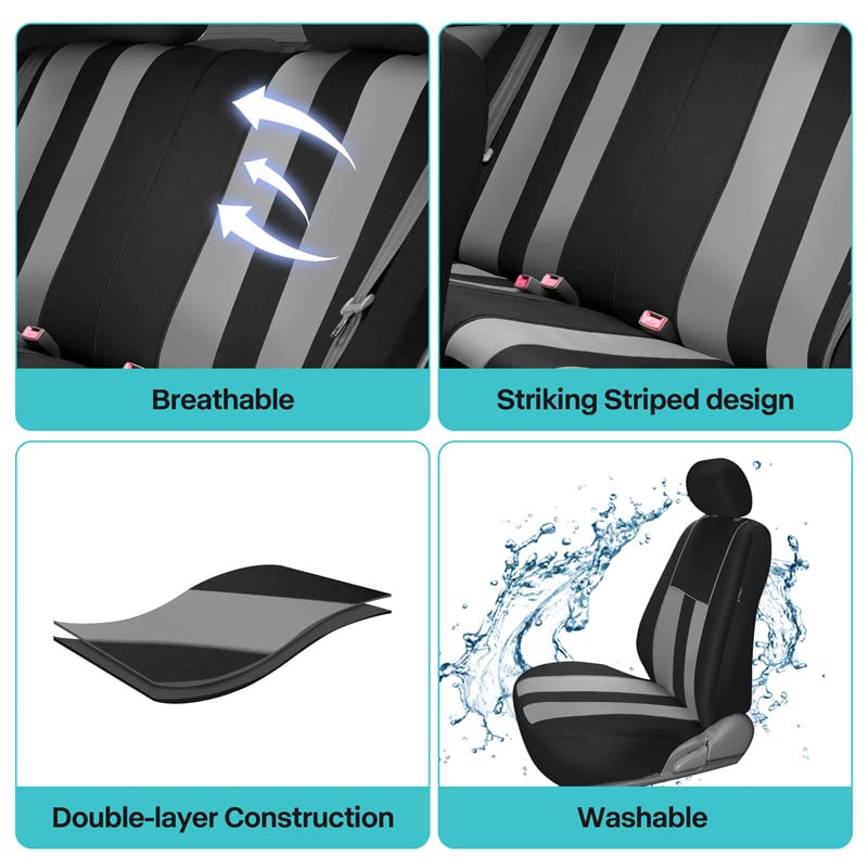 Fh Group Car Seat Cover Full Set Striking Striped Gray Car Seat Covers With Front Seat Covers And Rear Split Bench Car Seat Cove