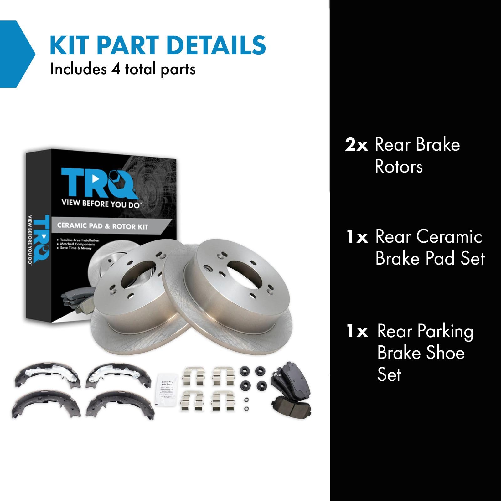 Trq Rear Brake Pad & Rotor Kit Brake Pads Brake Rotor Parking Brake Shoe Set Ceramic Compatible With 2010-2015 Hyundai Tucson 20