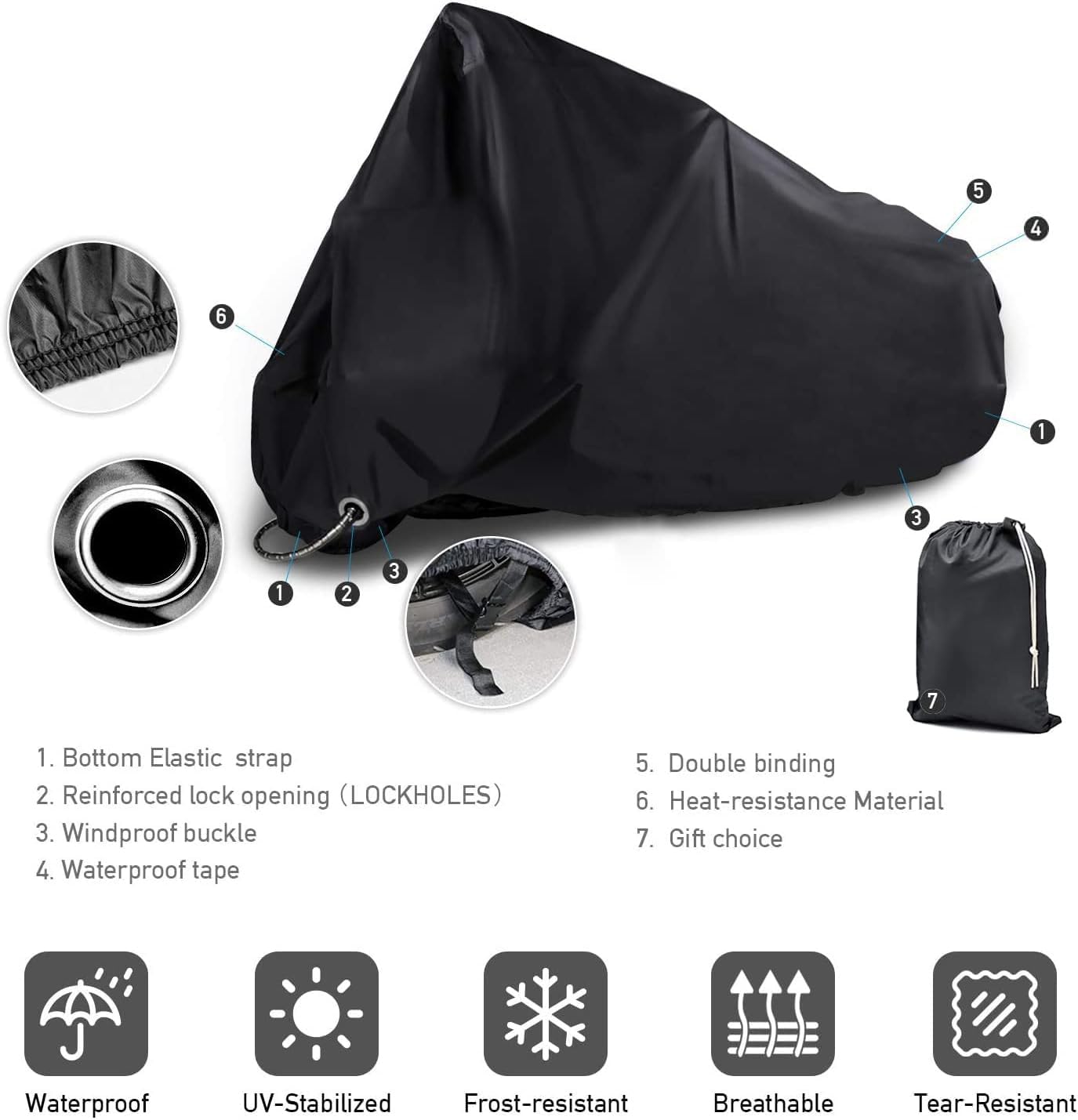 New Generation Motorcycle Cover ! Xyzctem All Weather Black Xl Large-Heavy Duty Waterproof Outdoor Protects Fits Up To 96 Inch For Harley Davidson, Honda, Suzuki,Yamaha And More
