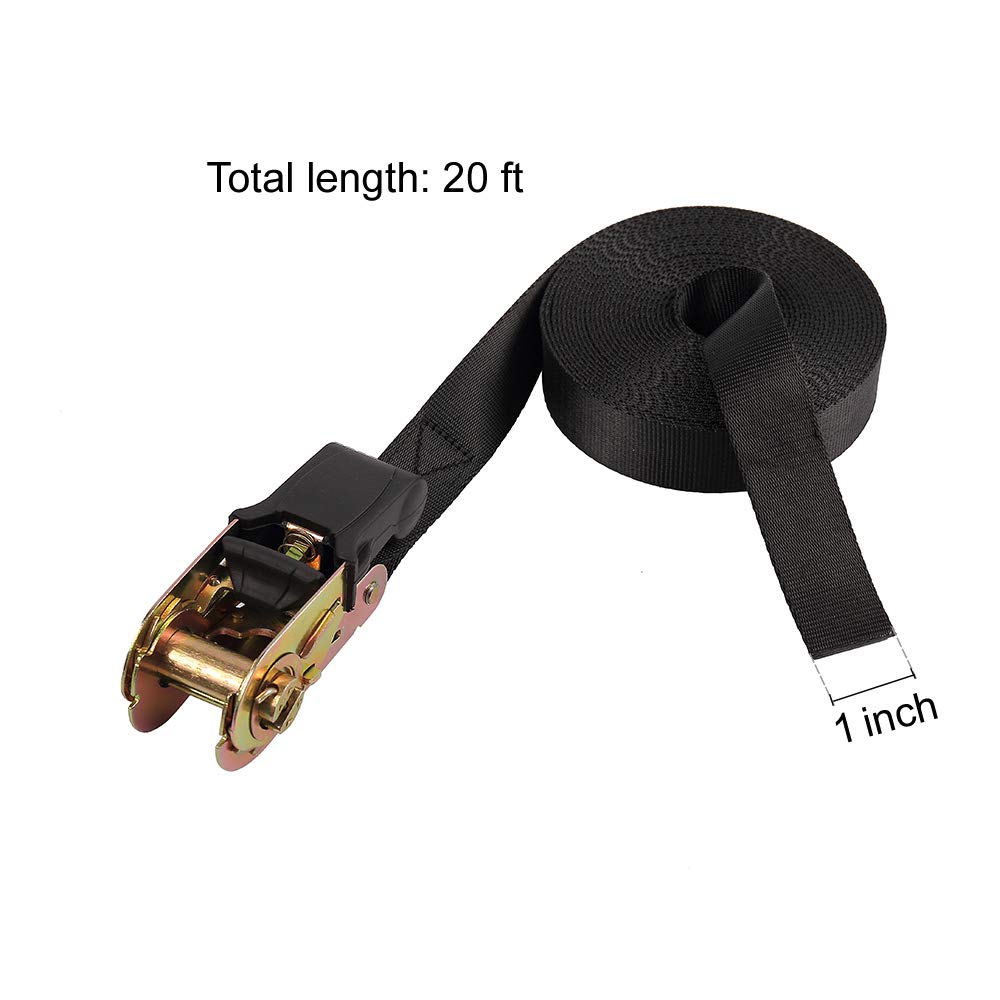 Endless Ratchet Tie Down Straps Heavy Duty Cargo Tie Downs, Durable Nylon Black Strap Down Ratcheting Securing Straps, Track Spring Fittings, Tie-Down Motorcycles, Trailer Loads, Kayak (20Ft - 4Pack)