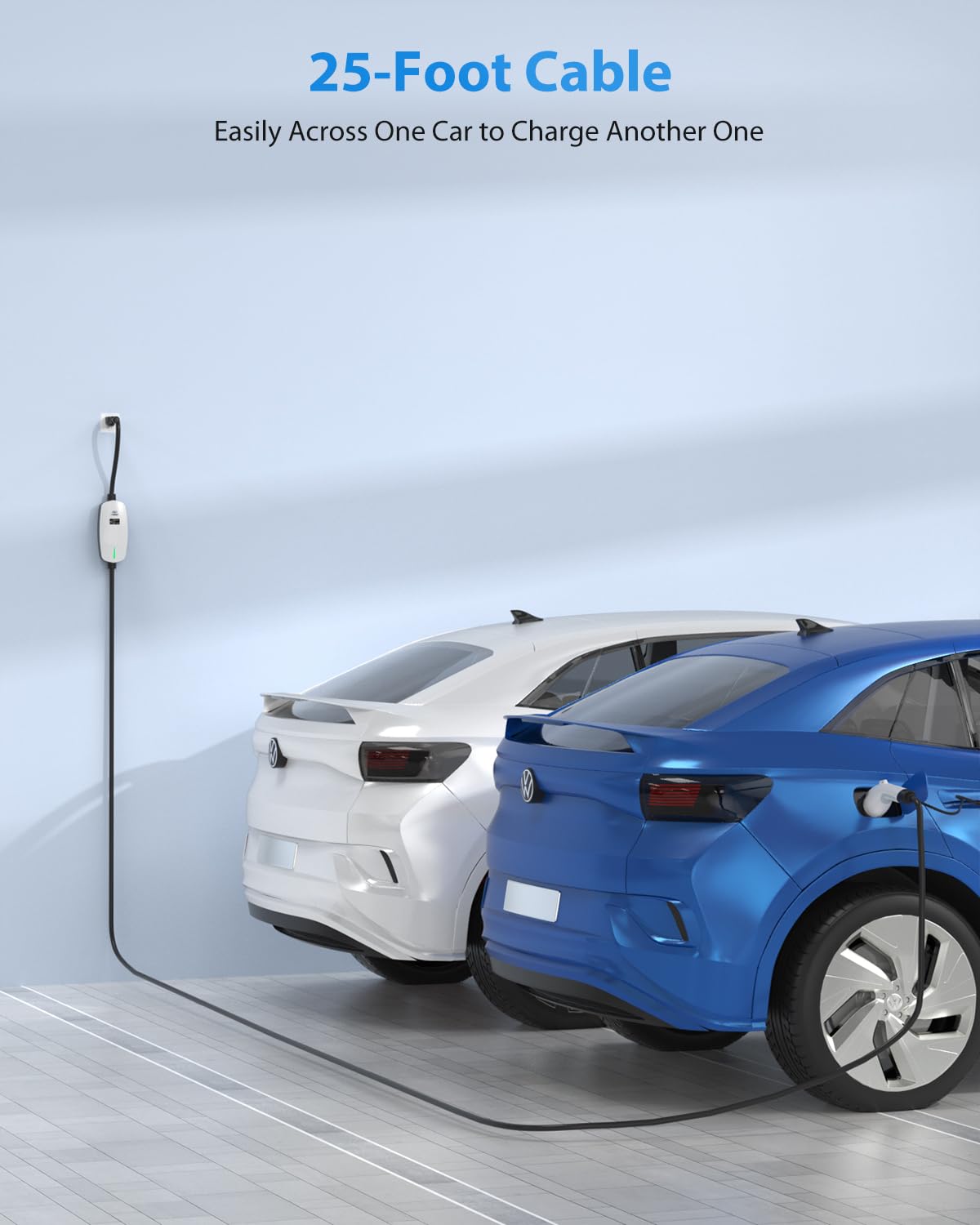 EVDANCE Level 1 EV Charger - 110V/240V Portable 6-16A with 25 FT Cable, NEMA 6-20 & 5-15, White,
