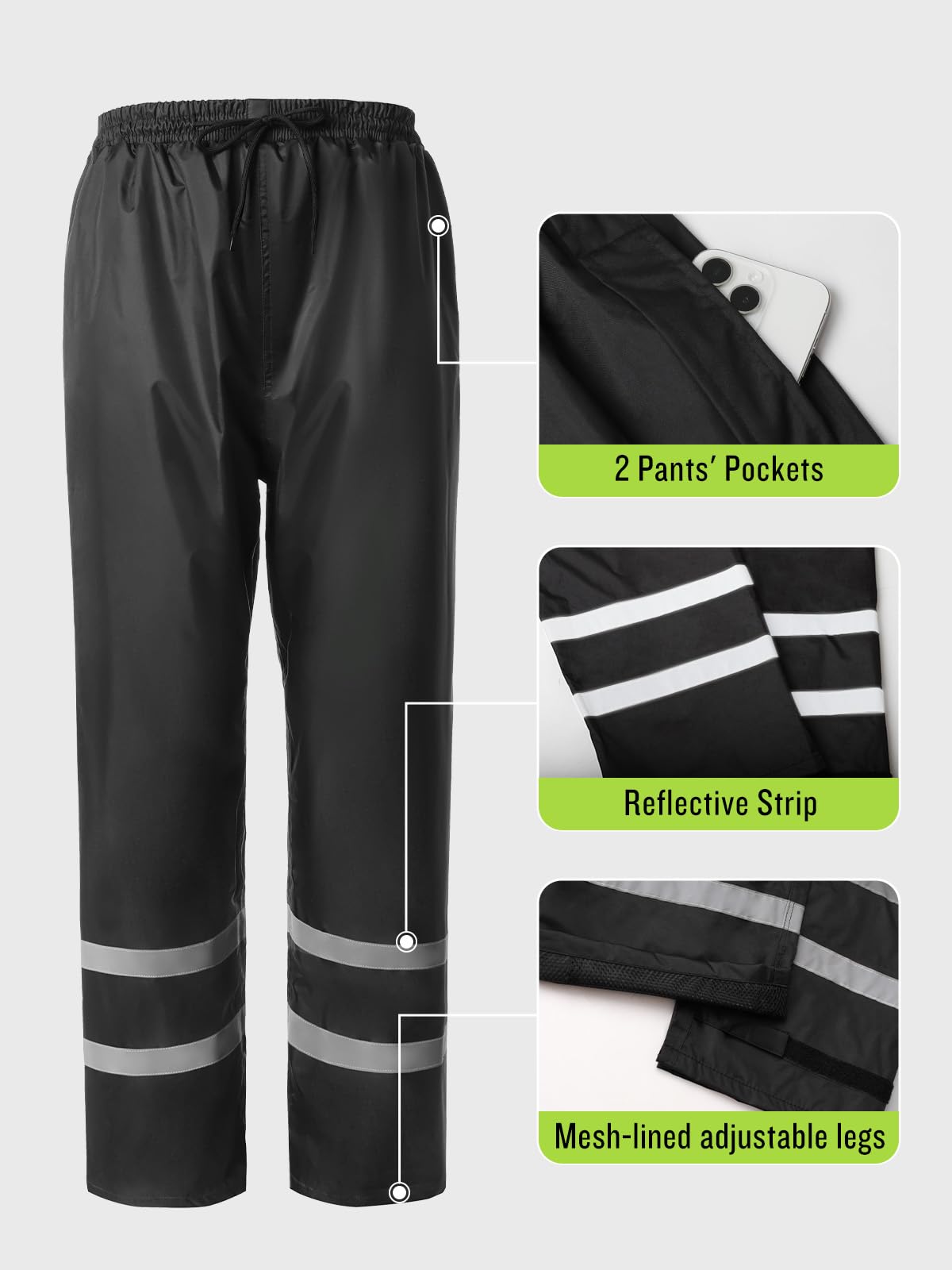 Saphirose Men'S Rain Suit High Visibility Reflective Work Rain Jacket Pants For All Sport Farm Fishing Motorcycle (Black/Royal-B