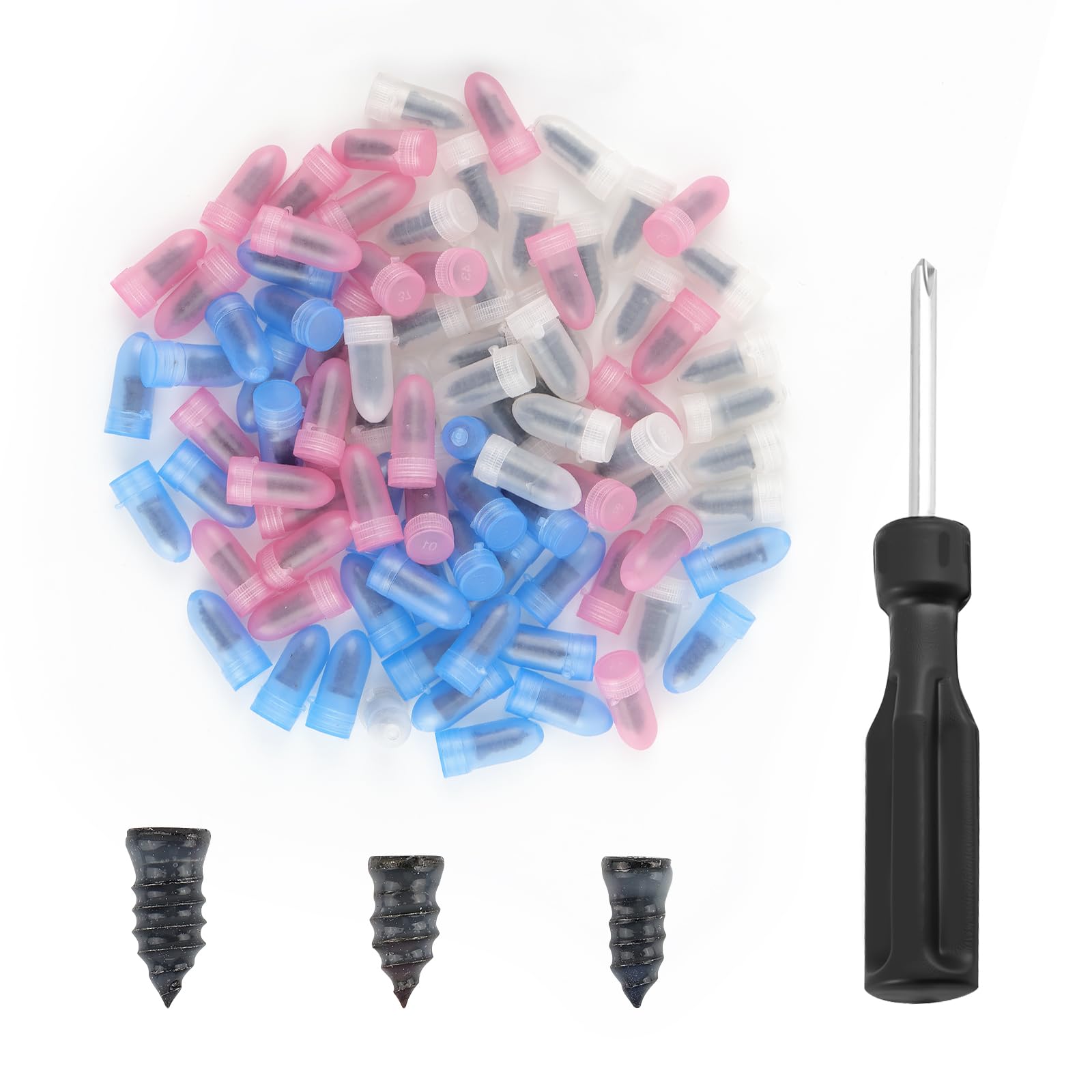 Figpade Pack of 90 Tire Repair Kit with Plugs,Self-Service Tire Repair Plugs with Screwdriver for Tire Puncture Repair,3 Size Sc