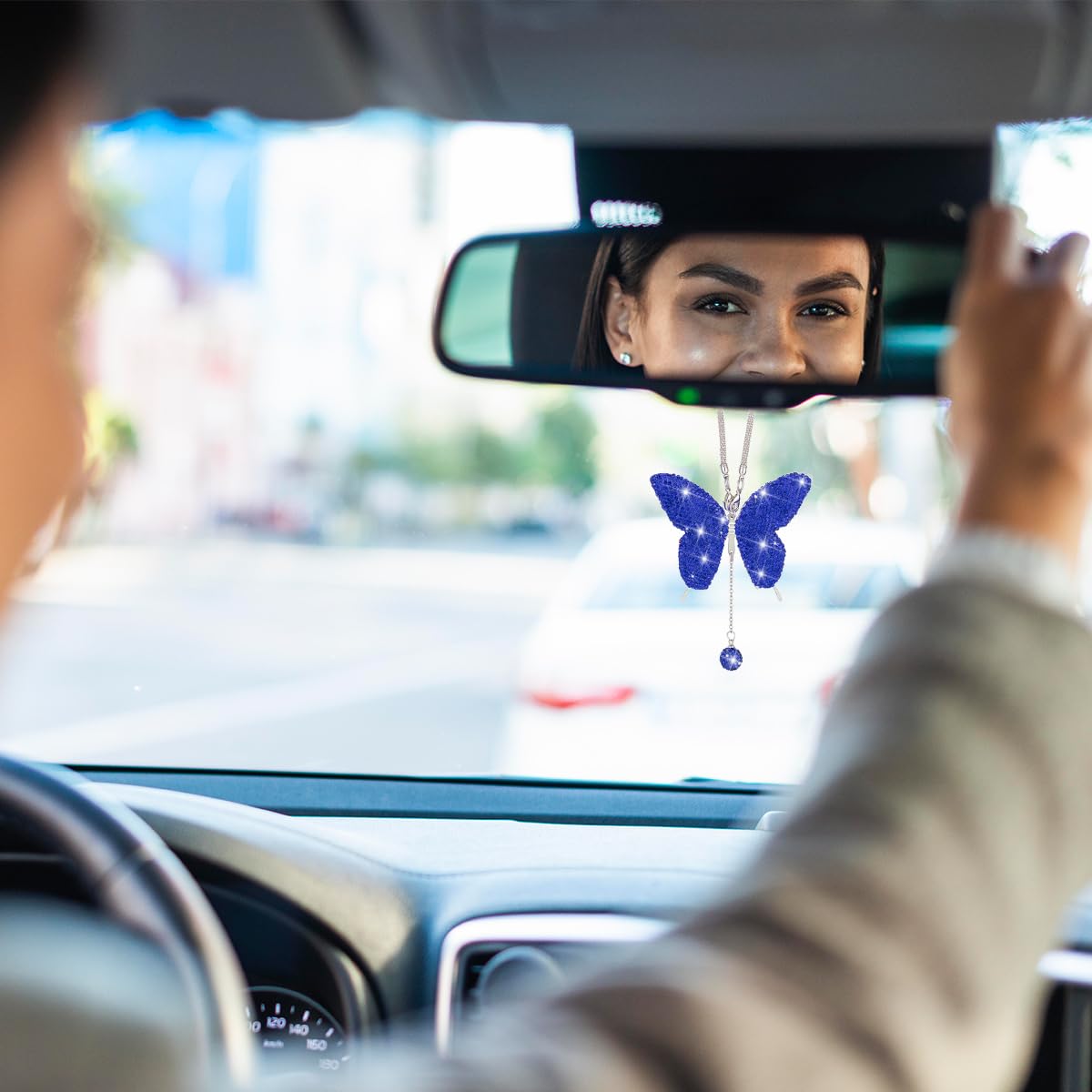 Zipelo Bling Butterfly Diamond Car Accessories, Crystal Car Rear View Mirror Charms For Women, Car Decoration Lucky Gifts Hangin