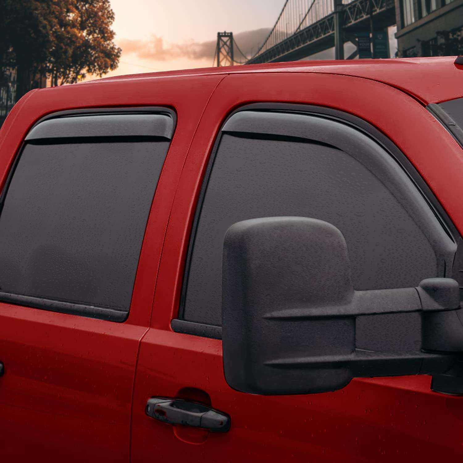Voron Glass In-Channel Extra Durable Rain Guards For Trucks Chevrolet (Chevy) Silverado/Gmc Sierra 2007-2013 Crew Cab, Window De