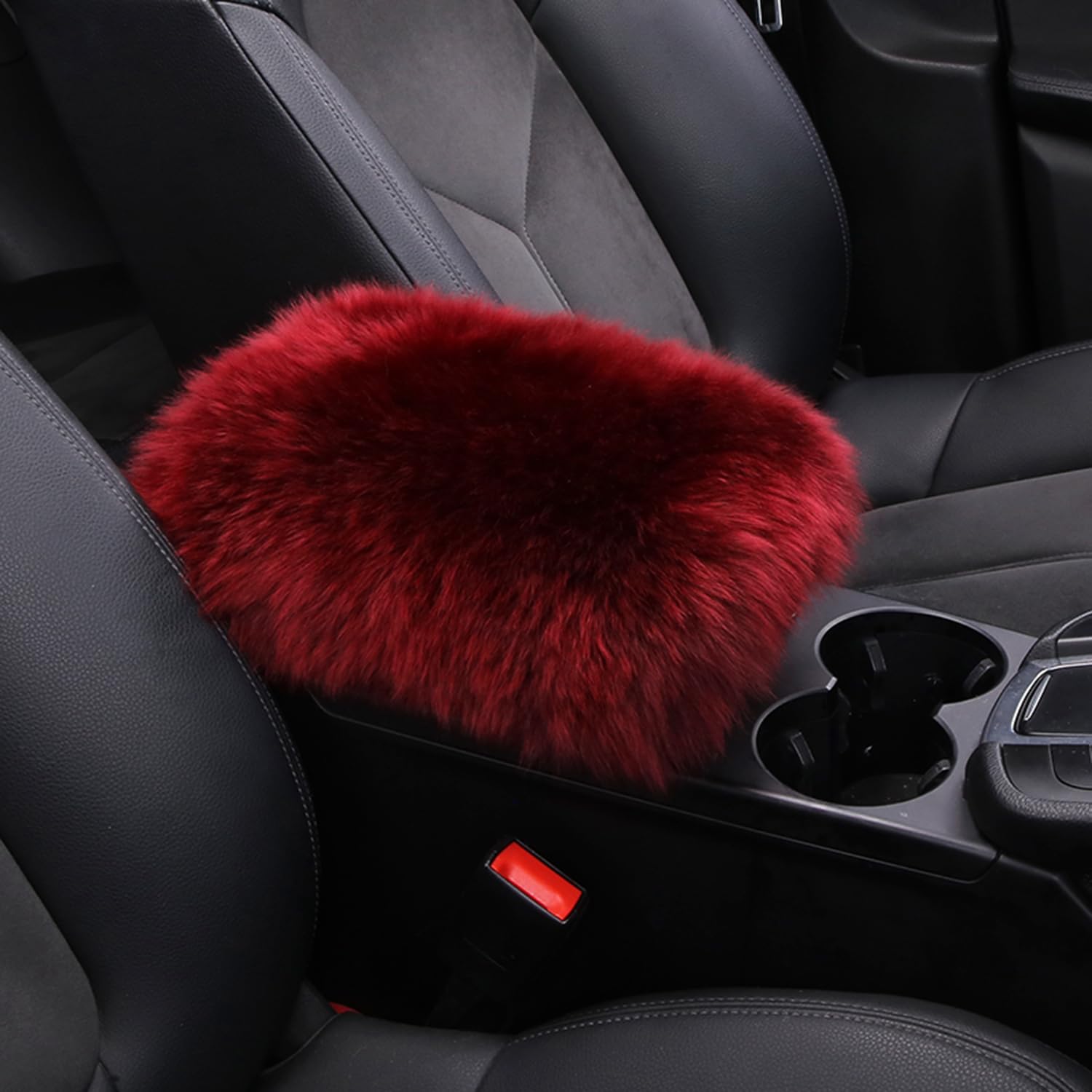 Forala Auto Center Console Pad Furry Sheepskin Wool Car Armrest Seat Box Cover Protector Universal Fit (W-Wine Red)