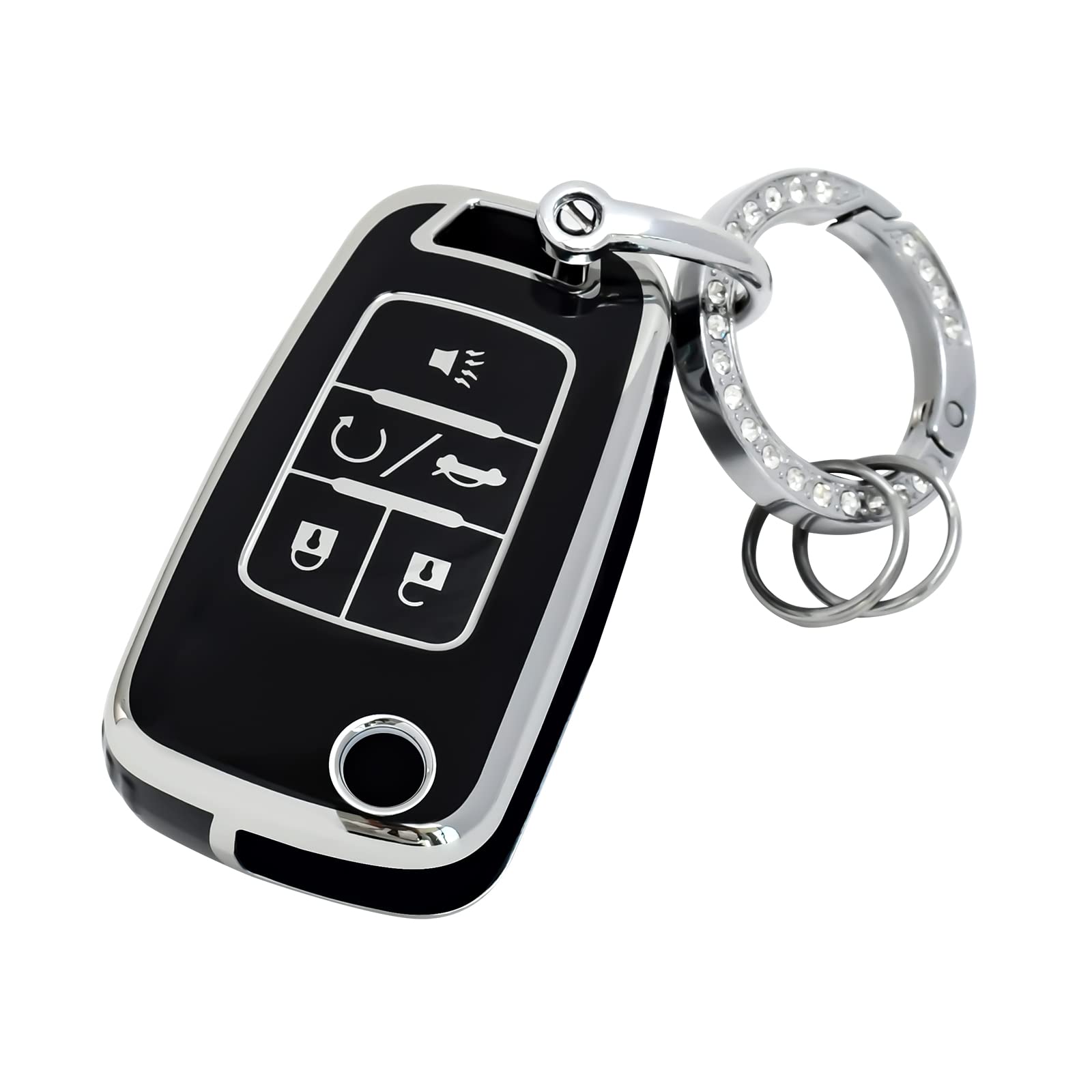 Offcurve For Chevy Key Fob Cover With Keychain, Car Key Case Fit For Chevrolet Chevy Gmc Buick Encore Terrain Malibu Camaro Cruze Impala Equinox Volt Spark Sonic Car Smart Key Accessories, Black