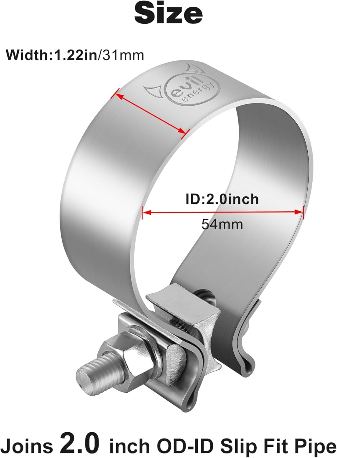 Evil Energy 2 Inch Exhaust Clamp,Narrow Band Muffler Clamp Stainless Steel For Pipes,Mufflers,Catalytic Converters 4Pcs