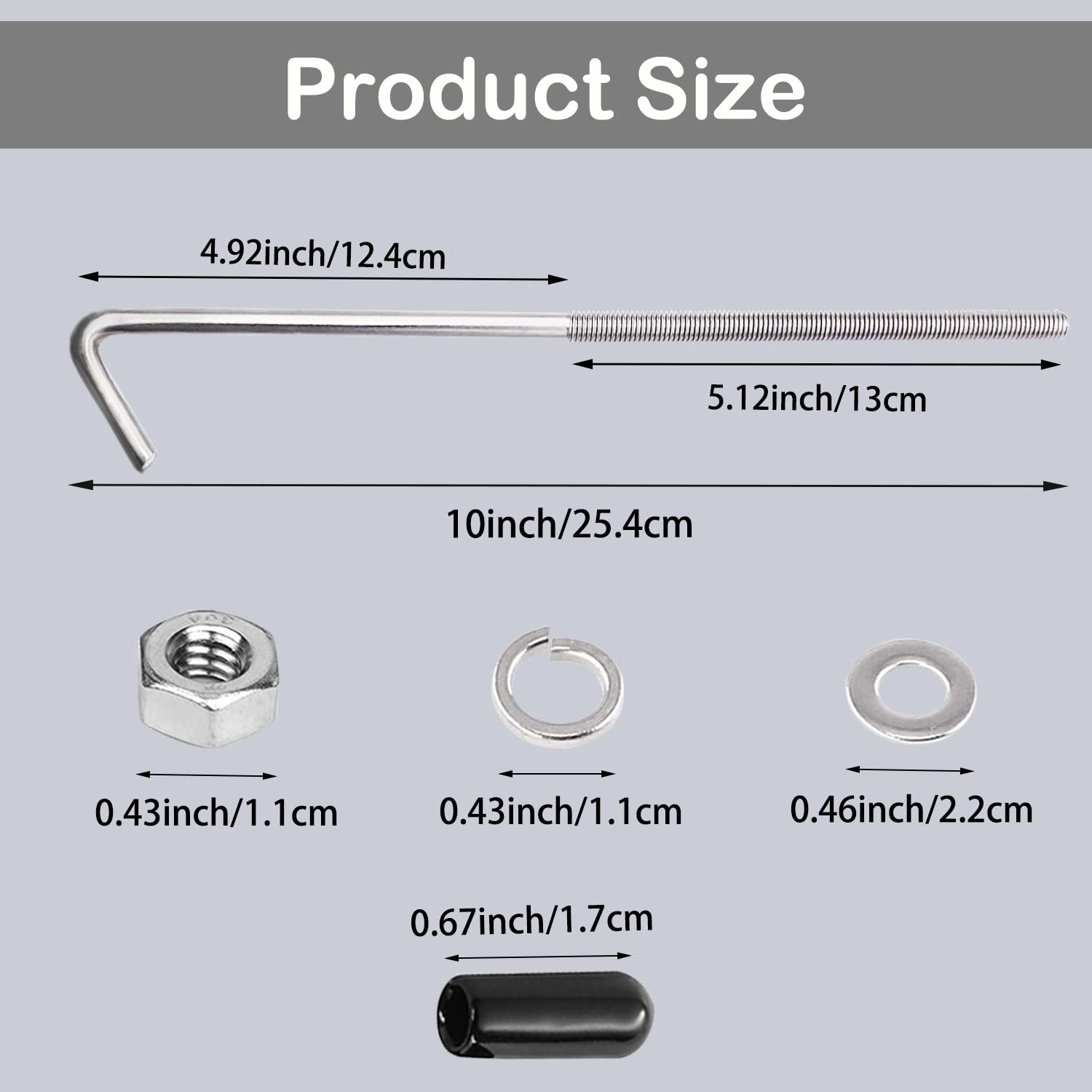 Tnisesm 10-Inch 304 Stainless Steel J Hook Battery Hold Down Bolts - Model C-011-10inch, Durable & Reliable Hold Down Solution