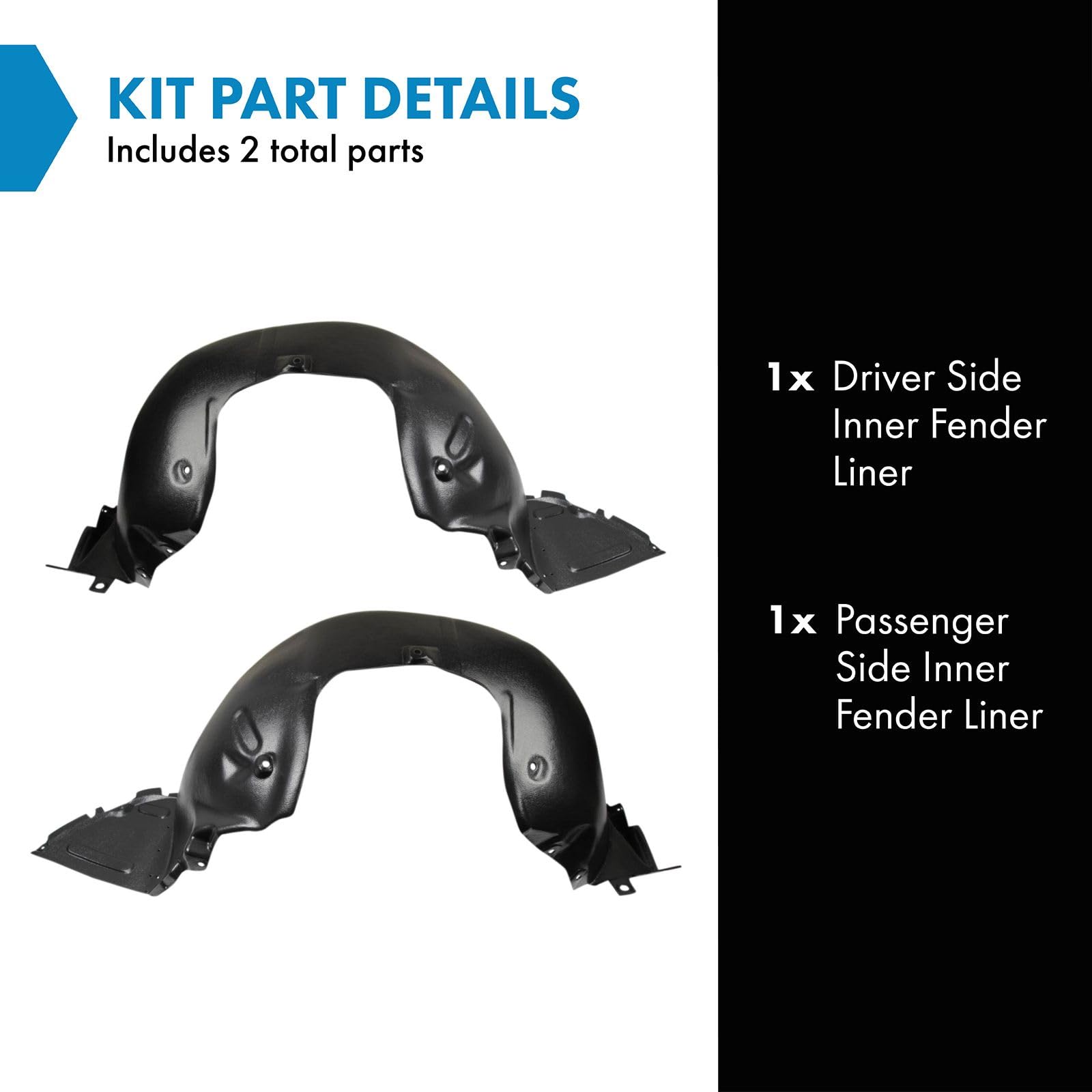 Trq Inner Fender Liner Set Compatible With 2009-2010 Hyundai Genesis Hy1248117 Hy1248146 Hy1249117 Hy1249146