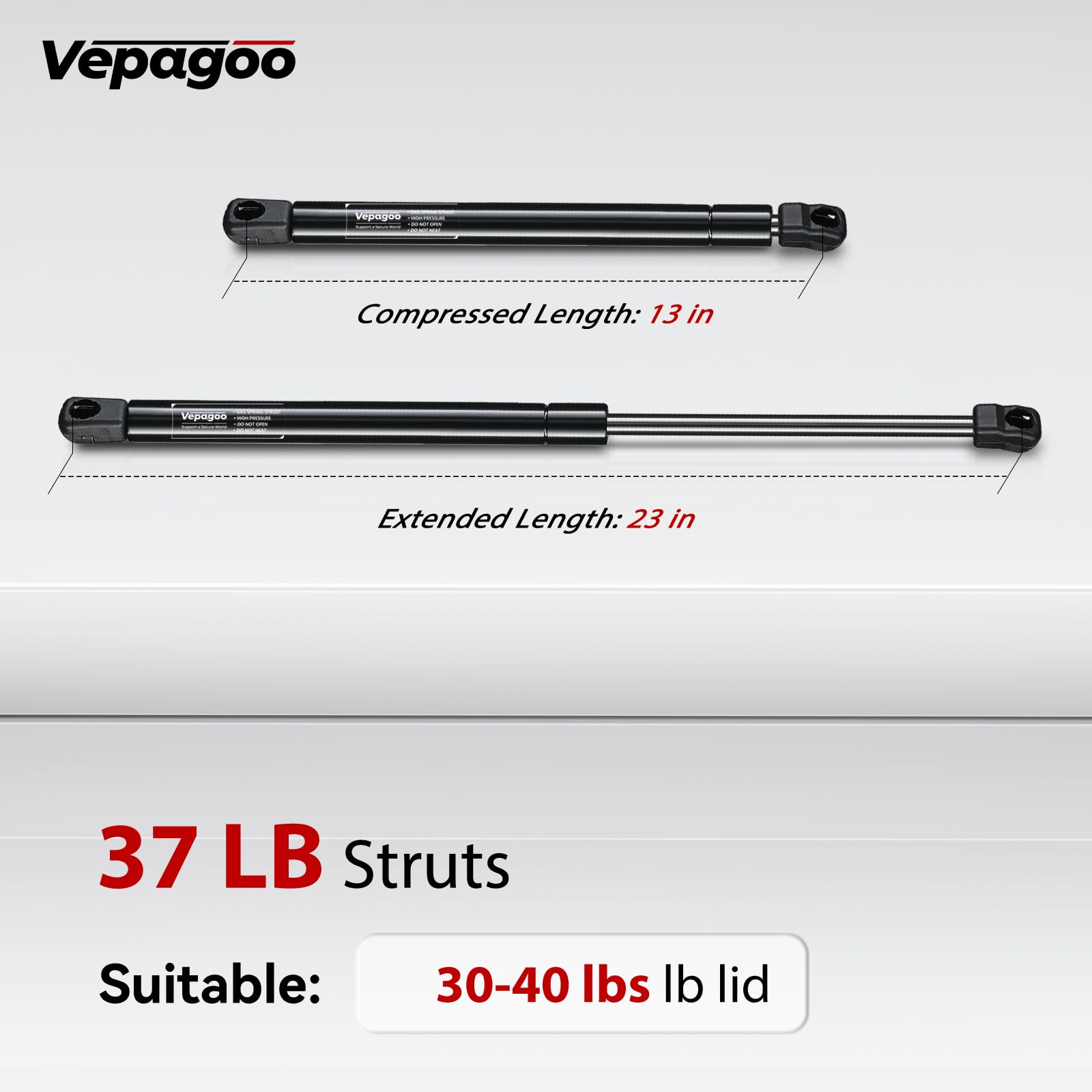 Vepagoo C16-20877 Gas Strut Shock Lift Support, 23 Inch, 165N, Black, Set of 2 for Truck Bed, Pickup Cab, Heavy Duty Applications