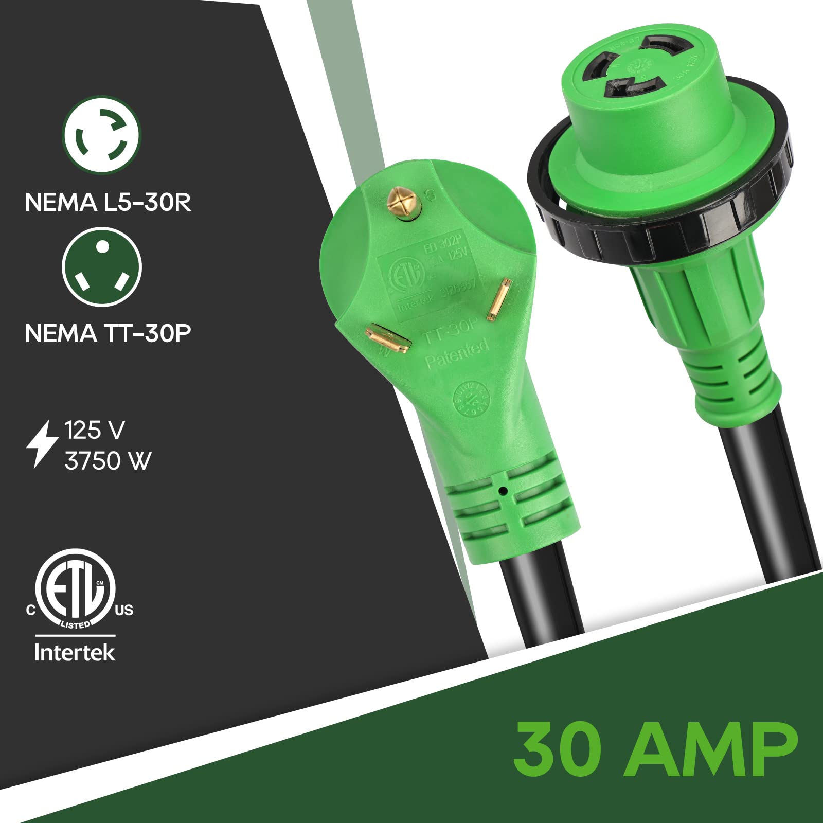 Rvguard 30 Amp 25 Foot Rv Power Extension Cord, Heavy Duty Stw Cord With Led Power Indicator And Cord Organizer, 30 Amp Male Sta