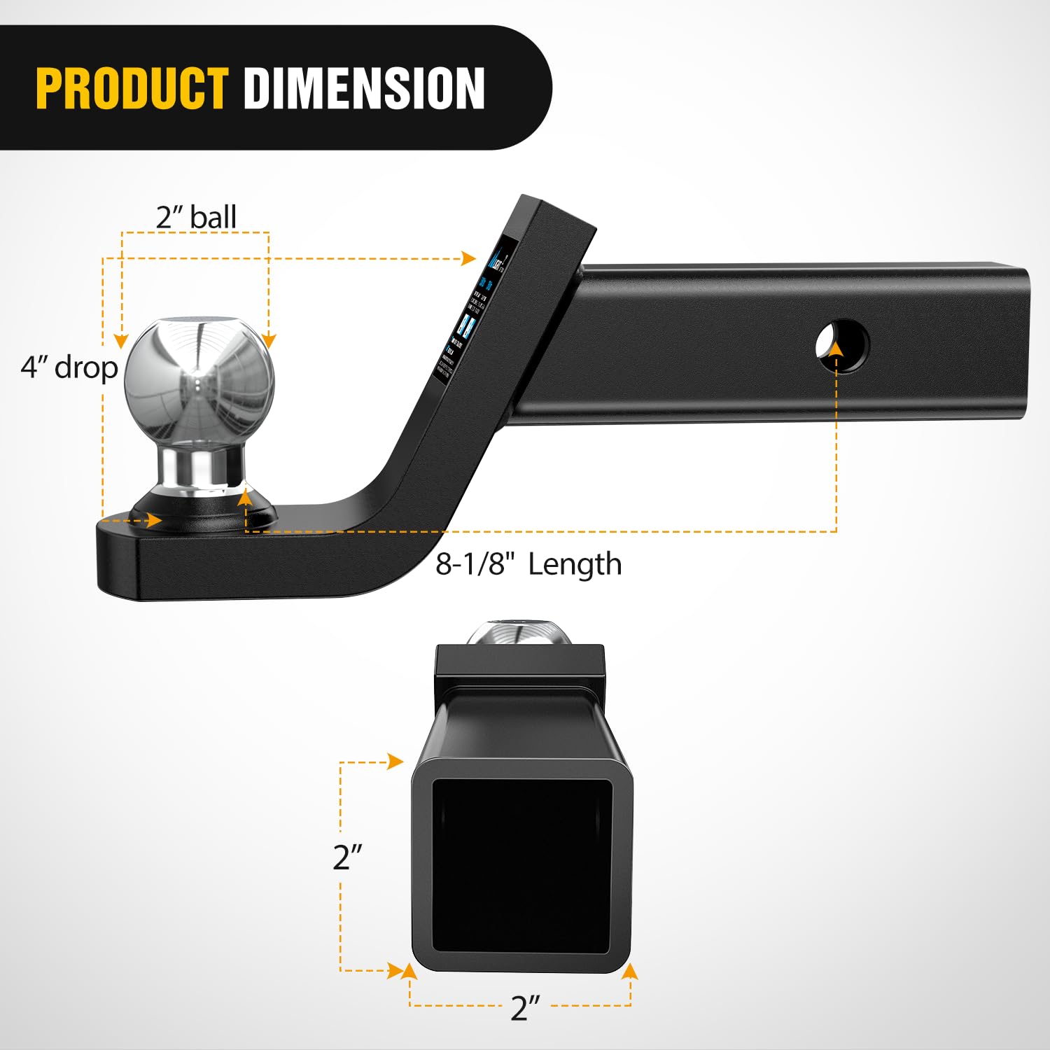 Nilight Fusion Trailer Hitch Mount With 2 Inch Trailer Ball & 5/8'' Hitch Pin Clip Fits 2-Inch Receiver 7500 Lbs 4'' Drop