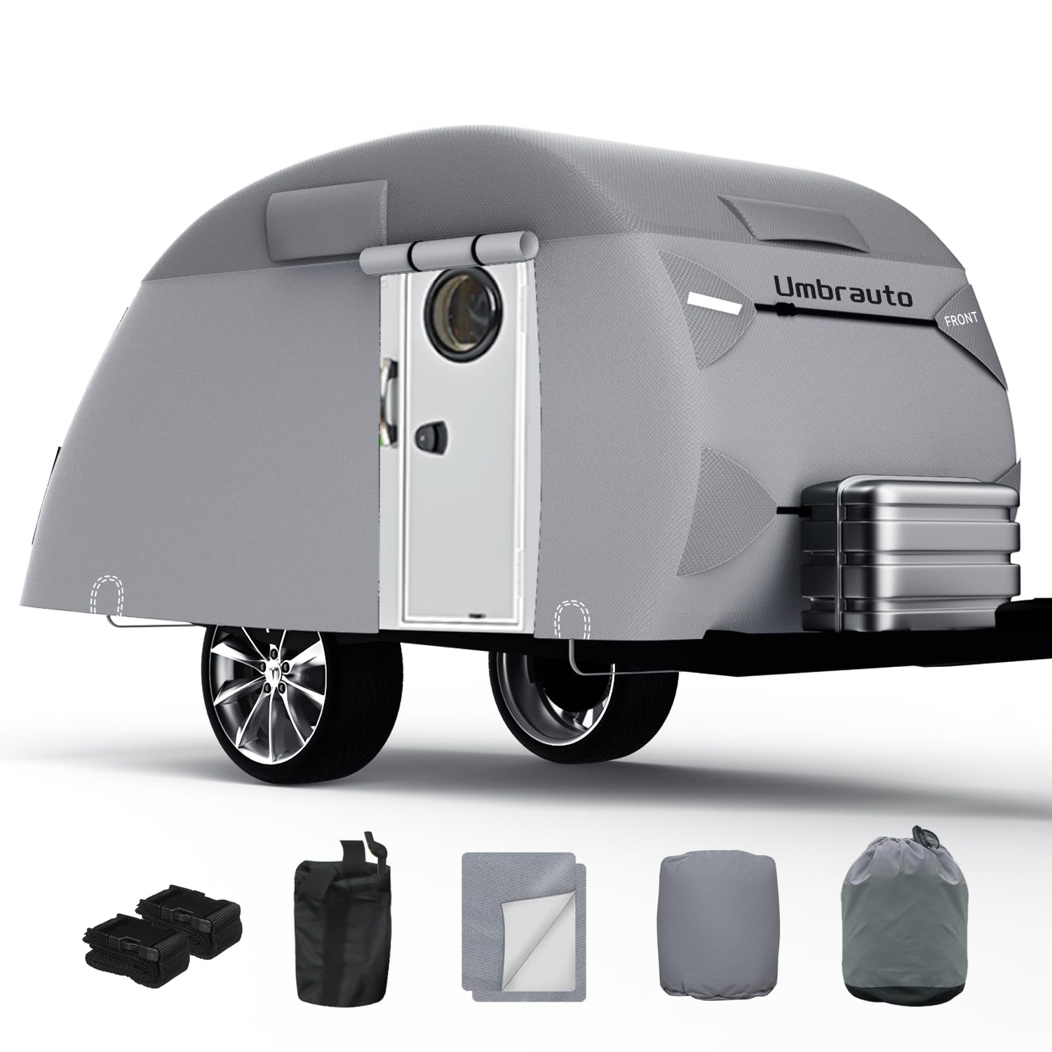 Umbrauto Teardrop Travel Trailer Cover Fits 5'-8' Trailers, 7 Layers Top Heavy Duty Waterproof Camper Cover With Windproof Strap