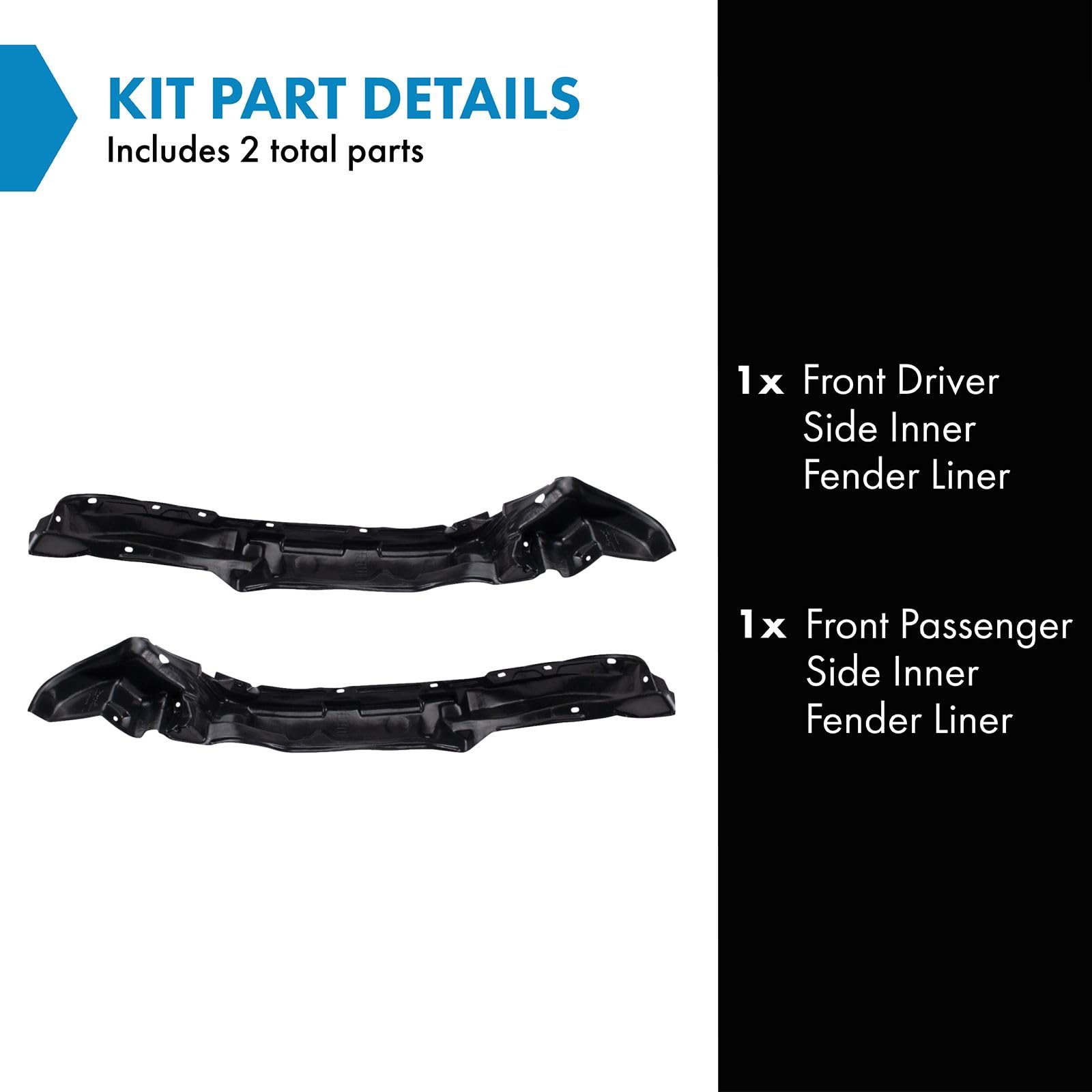 Trq Front Inner Fender Liner Set Compatible With 1993-1995 Toyota Pickup To1250105 To1251105