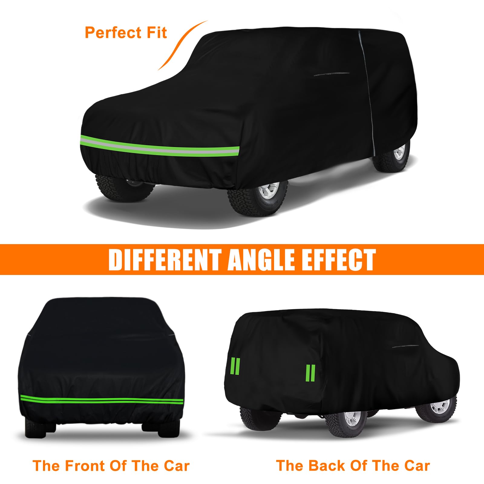 sportuli Waterproof Car Cover for 1965-1977 Ford Bronco, Black, 6 Layers, Zipper Door, Windproof, All Weather Protection