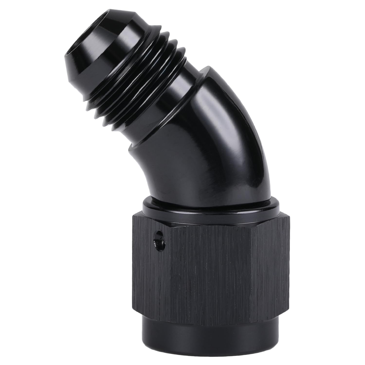 Podavelle 45 Degree 6AN Male to Female Swivel Fitting Adapter Coupler, Aluminum, Black, Model PV164-06-45BK