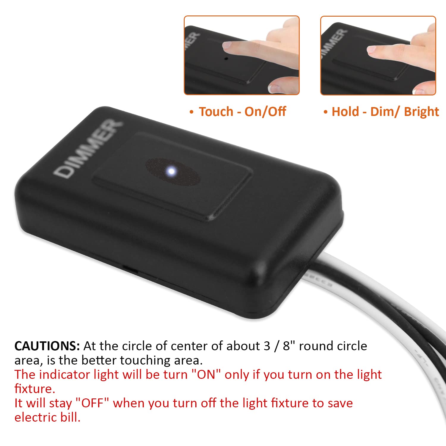 Facon 12Volt Touch Dimmer Switch, 50Watts Max, Use With 12V Led Lights, Incandescent And Halogen Bulbs For Rv, Camper, Marine, A