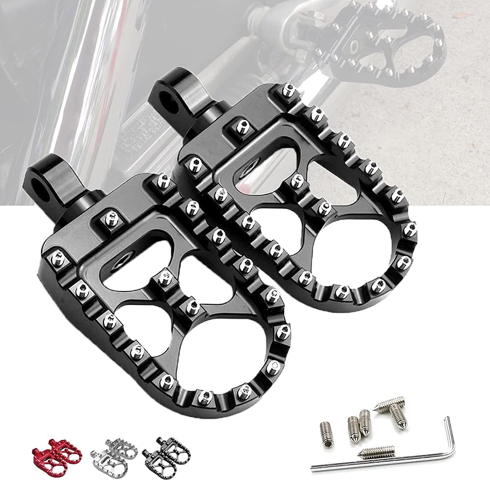 Starknightmt Cnc Wide Fat Footpegs 360° Roating Mx Foot Pegs Chopper Bobber Style Compatible With Dyna Fatboy Sportster Iron 883 (Black)