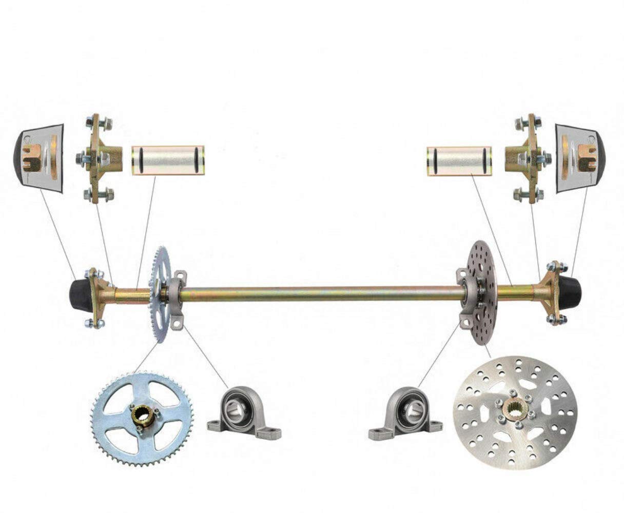 Sallurmose Go Kart Rear Axle Kit 740mm with Brake Assembly, T8F Chain Sprocket, Dark Golden - Model Pro A6