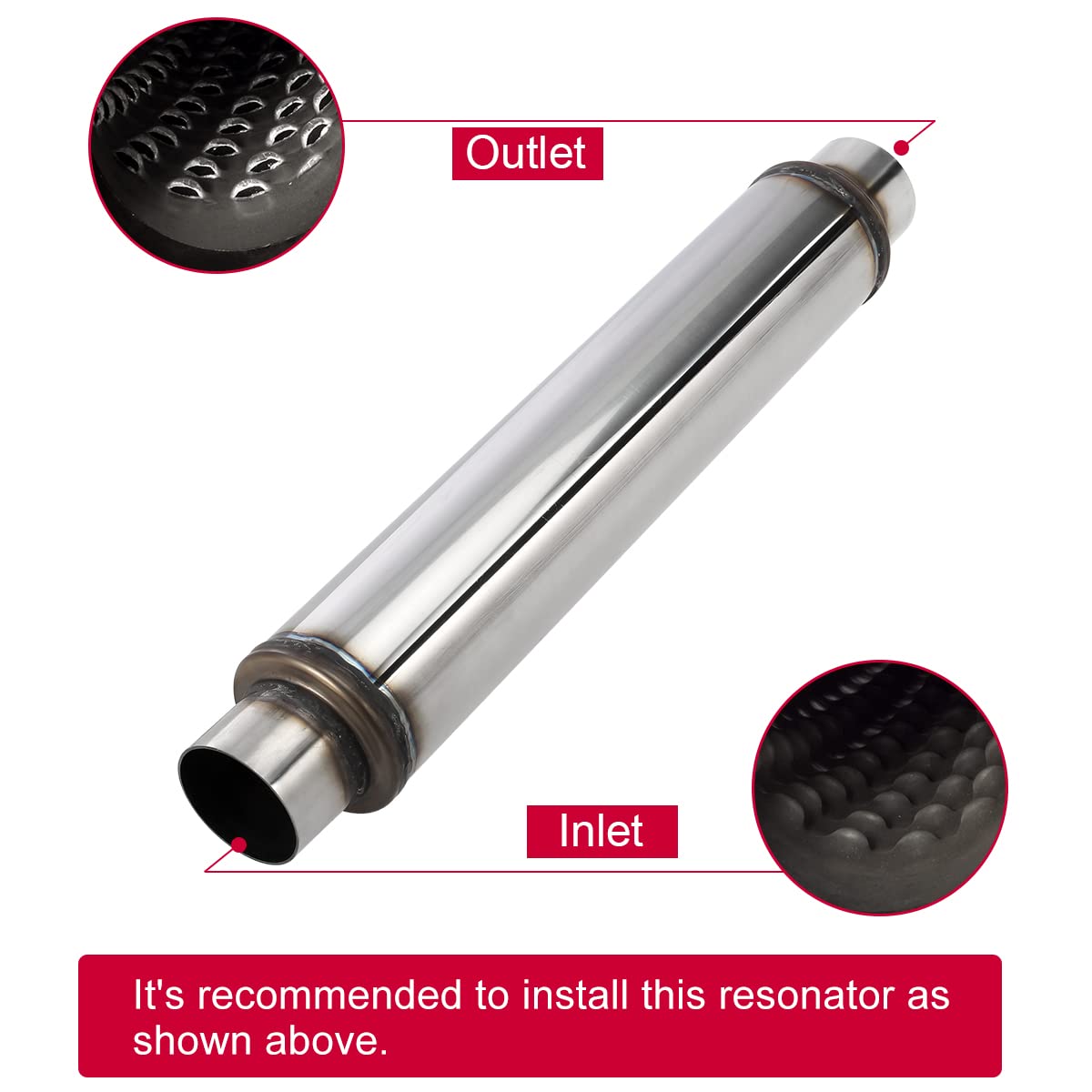 Upower 3" Inlet/Outlet Exhaust Muffler Resonator - 18" Length, Universal Stainless Steel, Model 186000