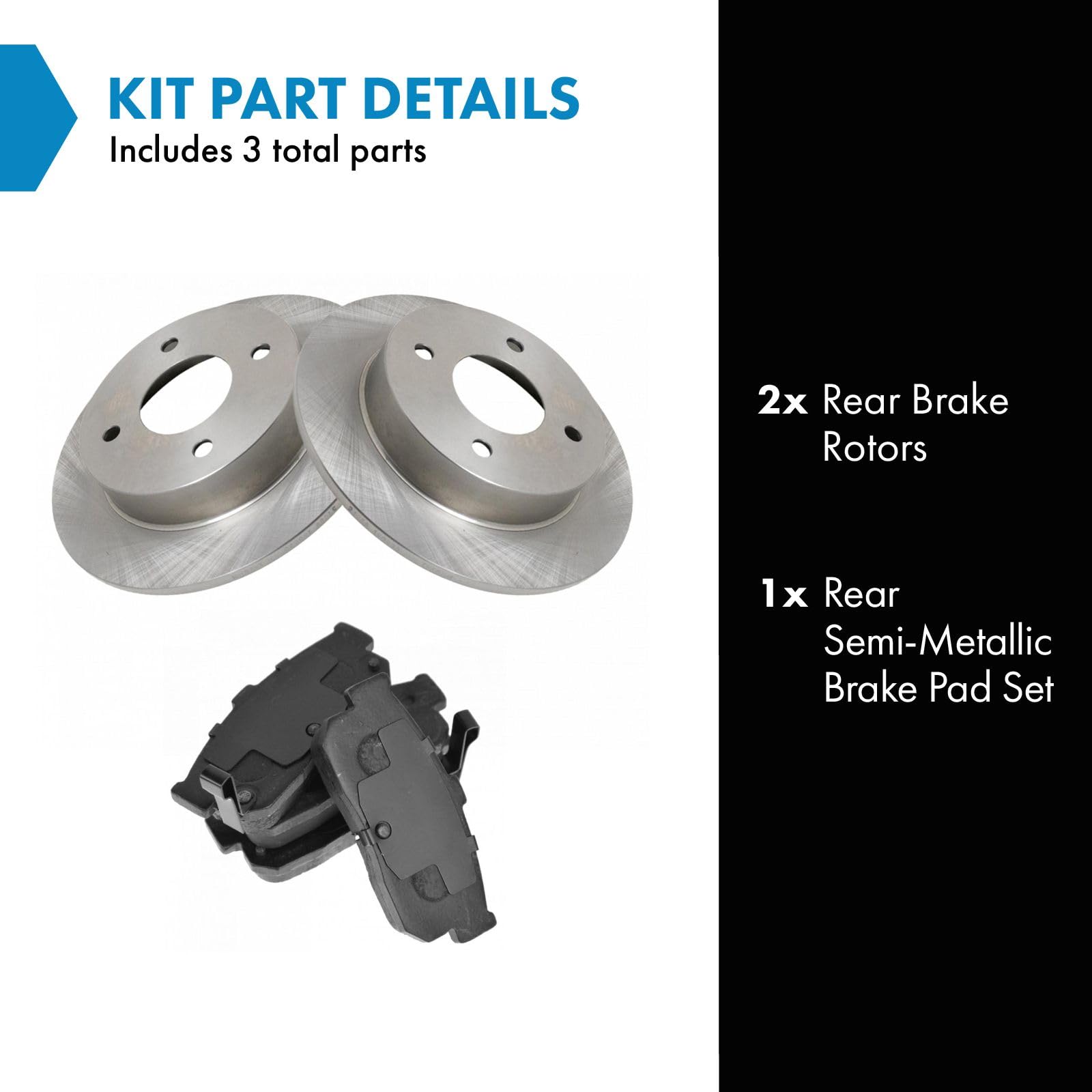 Trq Rear Brake Pad & Rotor Kit Brake Pads Brake Rotor Semi-Metallic Compatible With 1991-2001 Infiniti G20 1993-2001 Nissan Alti
