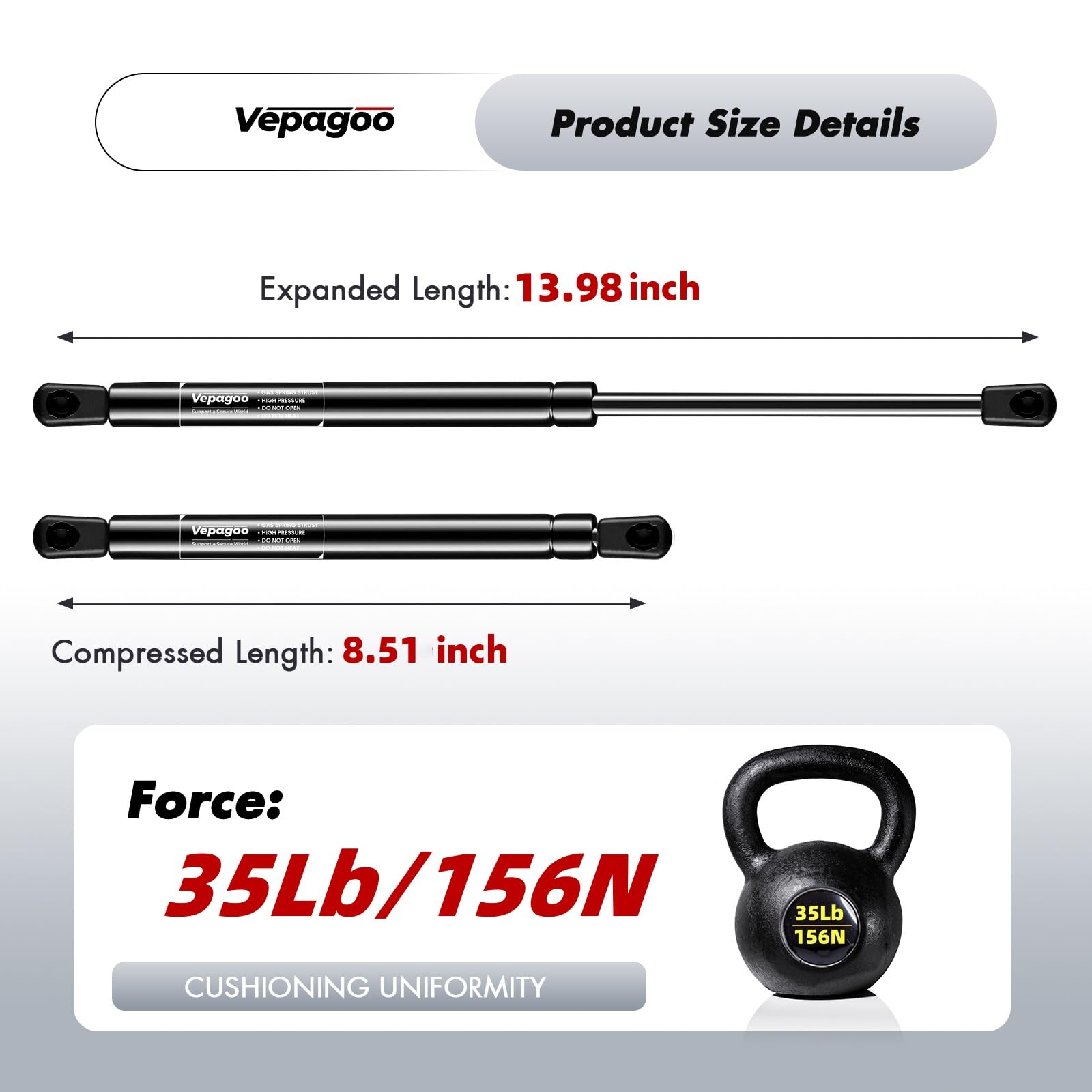 Vepagoo C16-10176 14 Inch Gas Struts 35Lb/156N Shocks Spring Lift Support For Camper Shell Window Truck Cap Canopy Rear Glass To