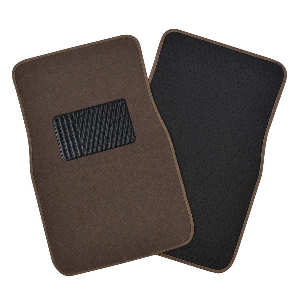BDK Premium 4PC Carpet Car Floor Mats, Dark Beige, Rubber with Vinyl Safety Heel Pad, Model MT-100-DB for Car, Truck, SUV, Coupe Sedan