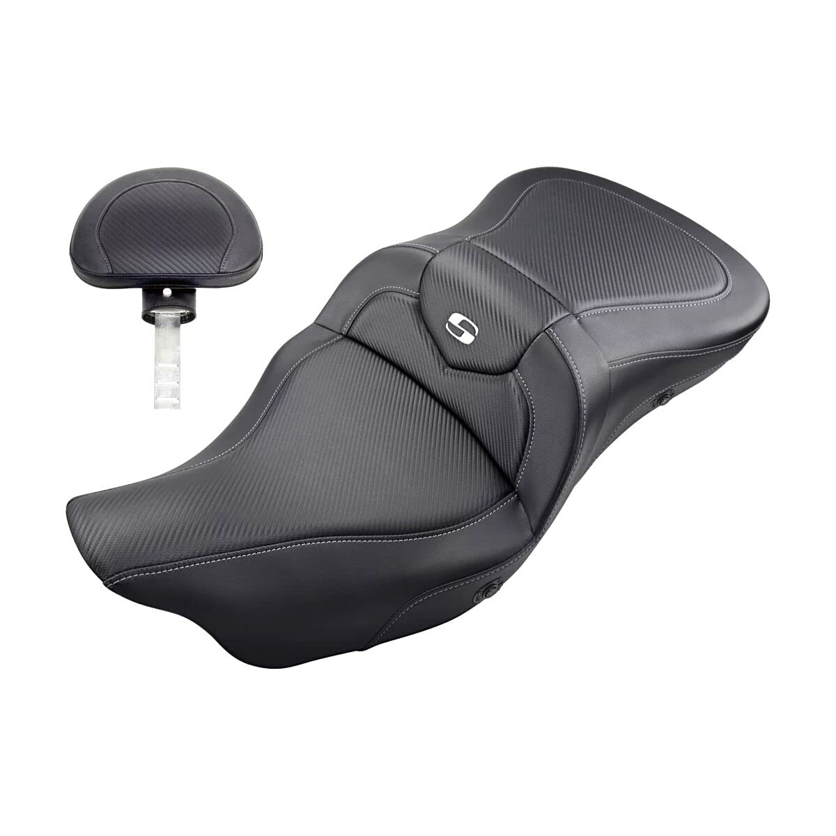 Saddlemen Saddlemen 0801-1192 808-07B-186Brhc Extended Reach Road Sofa Seat - Carbon Fiber - Backrest - Heated 08+ Touring Models Black Carbon Fiber