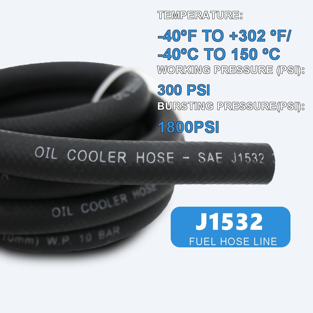5/8 Transmission Oil Cooler Hose 10FT - SAE J1532 Certified, 300PSI High Pressure, Includes 10 Clamps for Leak-Free Fit (-40F to