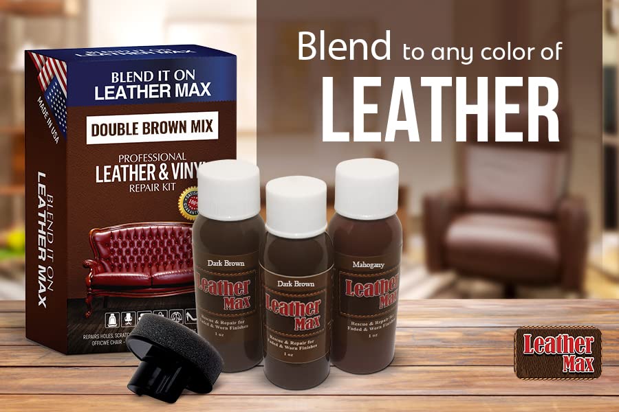 Leather Max Dark Brown Mix - Vinyl And Leather Repair Kit - Restorer Of Your Furniture, Jacket, Sofa, Boat Or Car Seat, Easy Ins