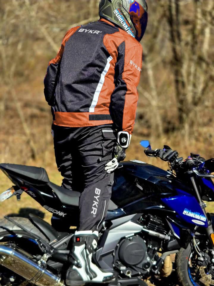 BYKR Motorcycle Pants for Men & Women, Armored Cordura, Waterproof, Hi Viz, Size 30W x 34L, Orange, Model BYKR 1M