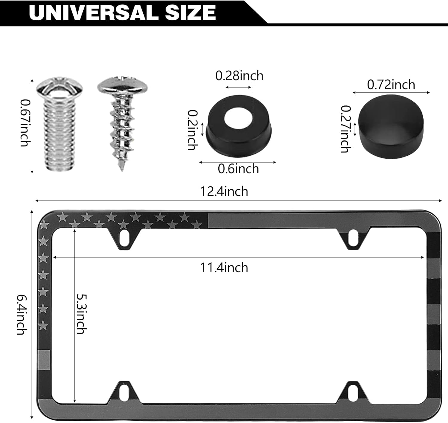 American Flag License Plate Frames, 2 Pack Black Patriotic Usa Car Plate Frame, Aluminum License Plate Holder With Free Screws F