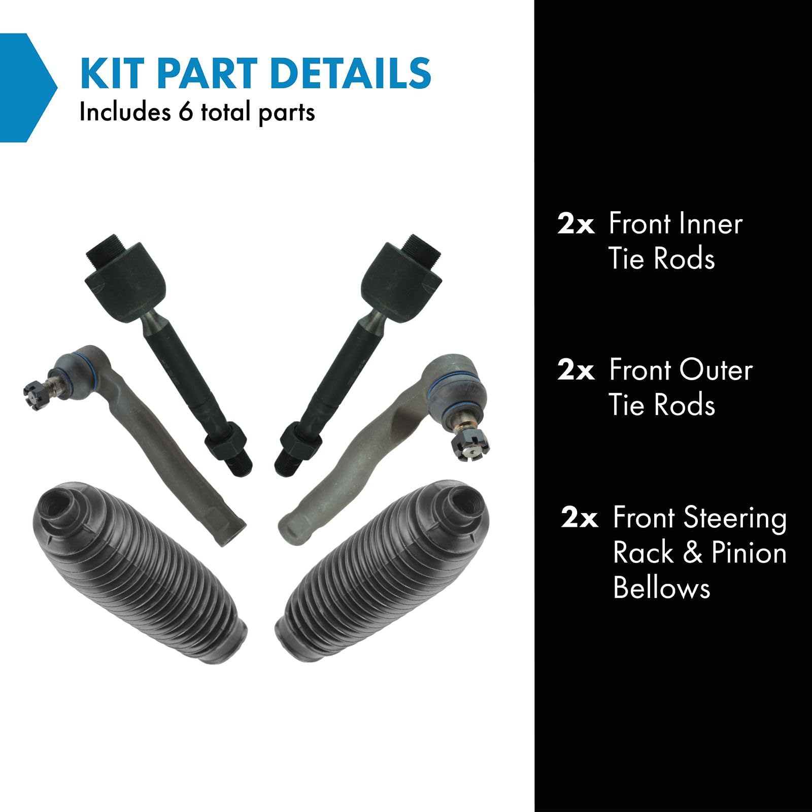 TRQ Steering Kit - Inner & Outer Tie Rods, Rack & Pinion Bellow Compatible with 2008-2020 Toyota Sequoia & 2007-2020 Tundra,