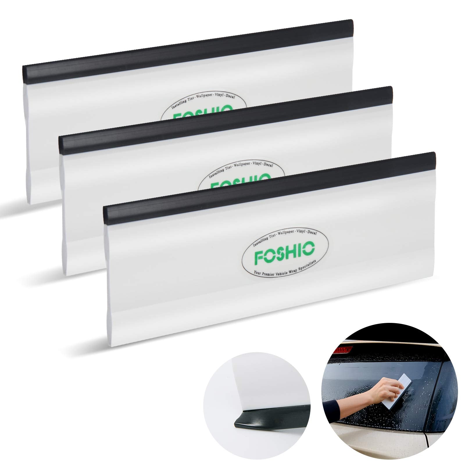 Foshio 6 Inch Rubber Squeegee For Kitchens, Glass, Shower And Car Windows, Pack Of 3 (White)