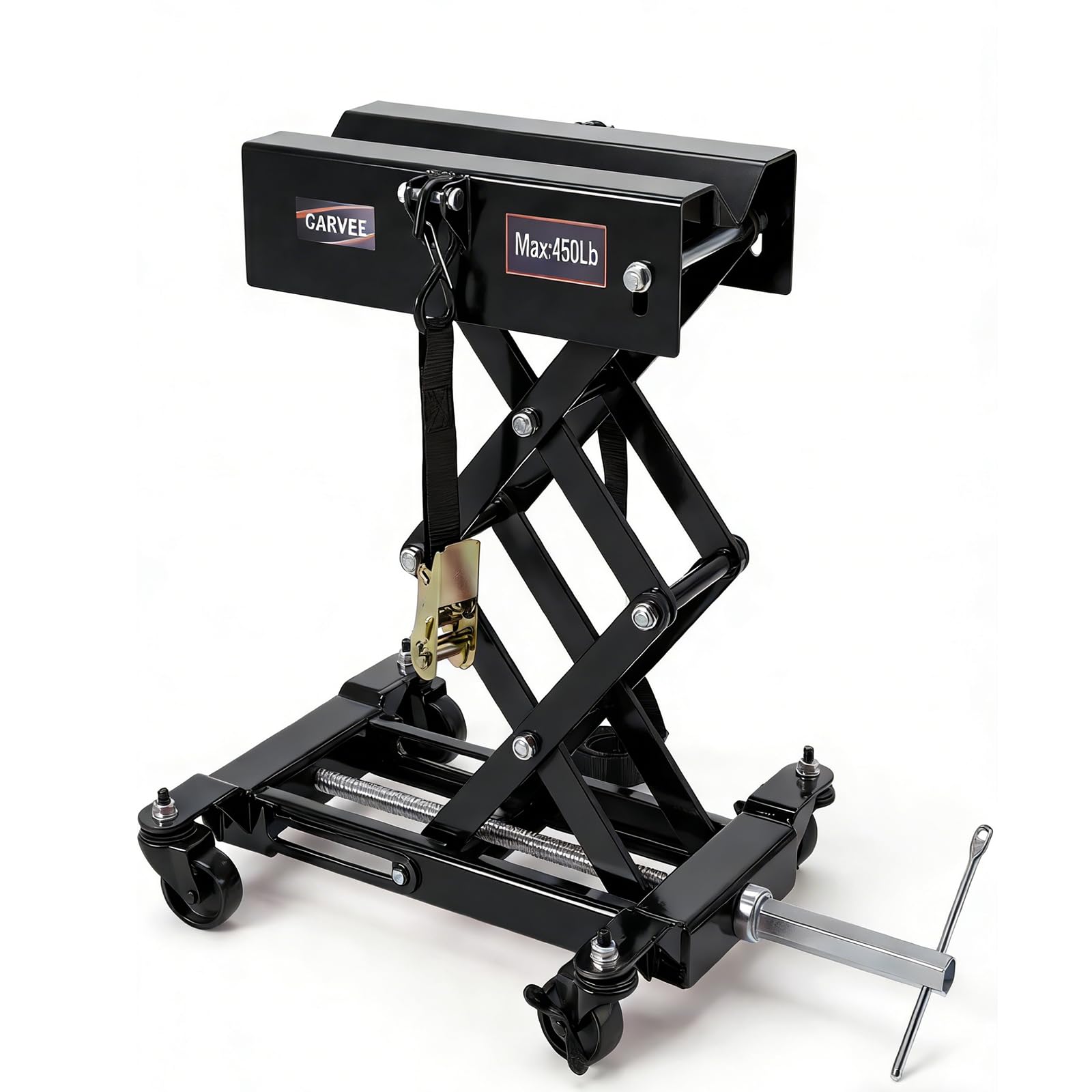 450 LBS Low Profile Transmission Jack, Heavy-Duty Auto Repair Lift 7-23 Inch Range with Safety Straps & 4 Swivel Wheels for Vehi