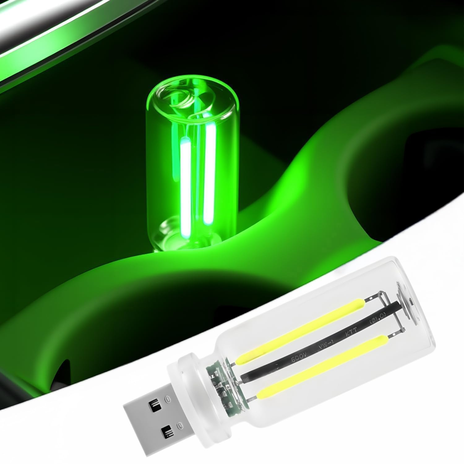 LED Car Interior Light, Touch Control USB Night Lamp, Retro Style Ambient Lighting for Auto, Bedroom, Desk (Green Light)