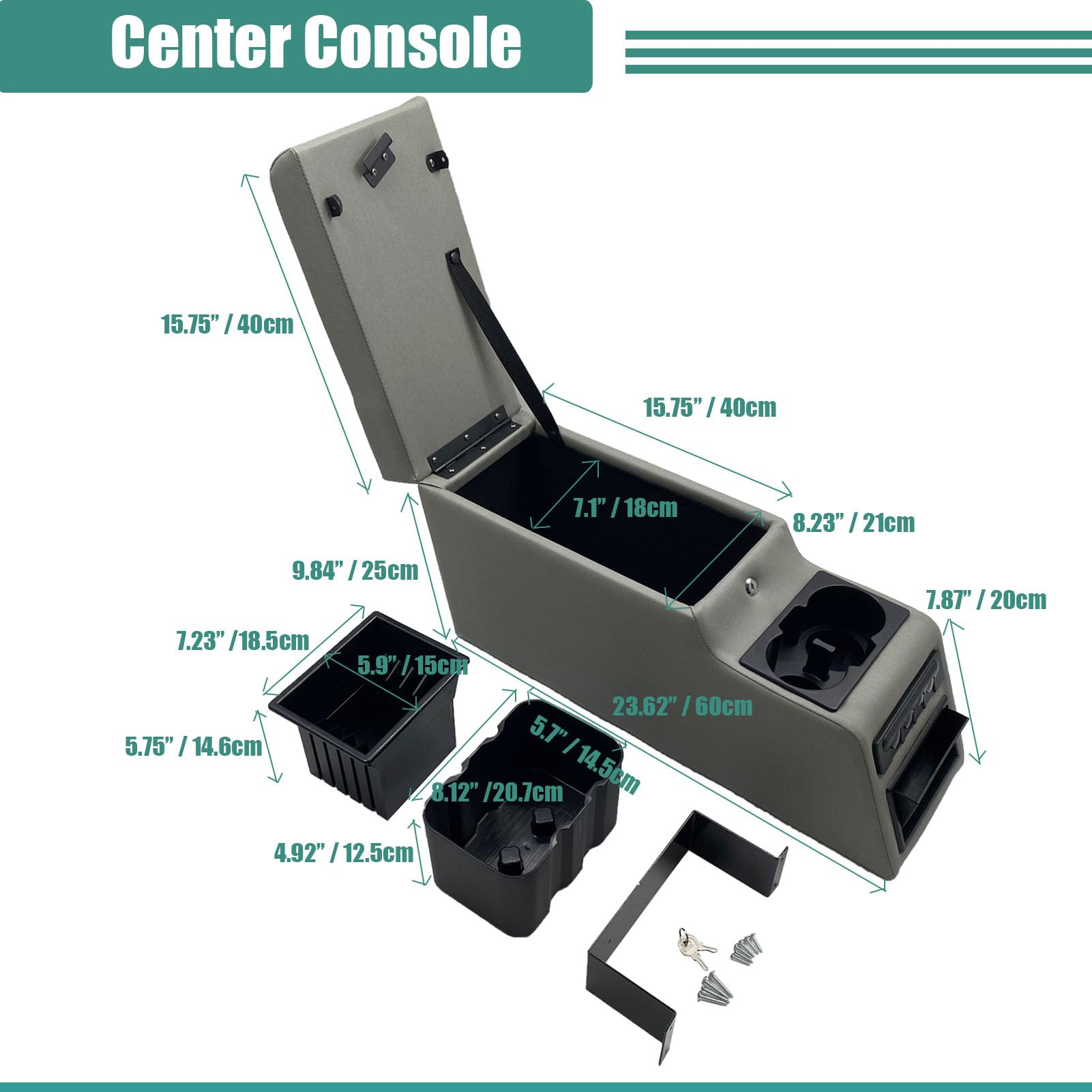 MOOSUN Deluxe Locking Center Console for Jeep CJ-5/CJ-7/Wrangler YJ, Gray, Model MS-FSX-31515