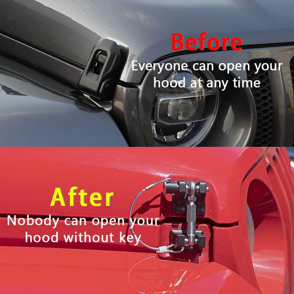 sukemichi JL Hood Latches for Jeep Wrangler & Gladiator JT, Locking Aluminum, 2018-2025, Eliminates Hood Flutter, 1 Pair