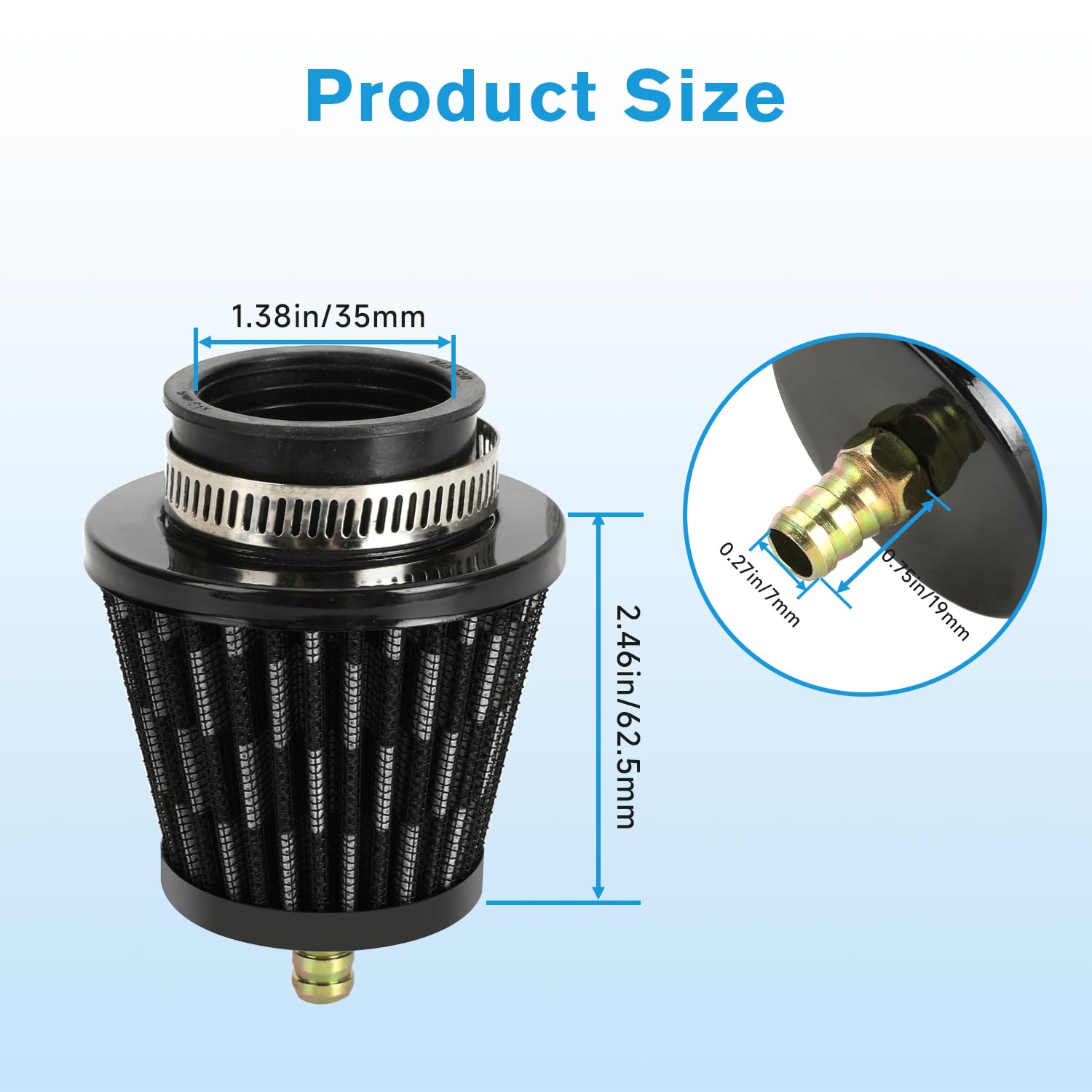 EOPOAYl 35mm (1-3/8'') Air Filter with Nipple Compatible with Taotao Coolster 125cc 110cc 90cc 70cc 50cc ATV Quad 4 Wheeler Baja