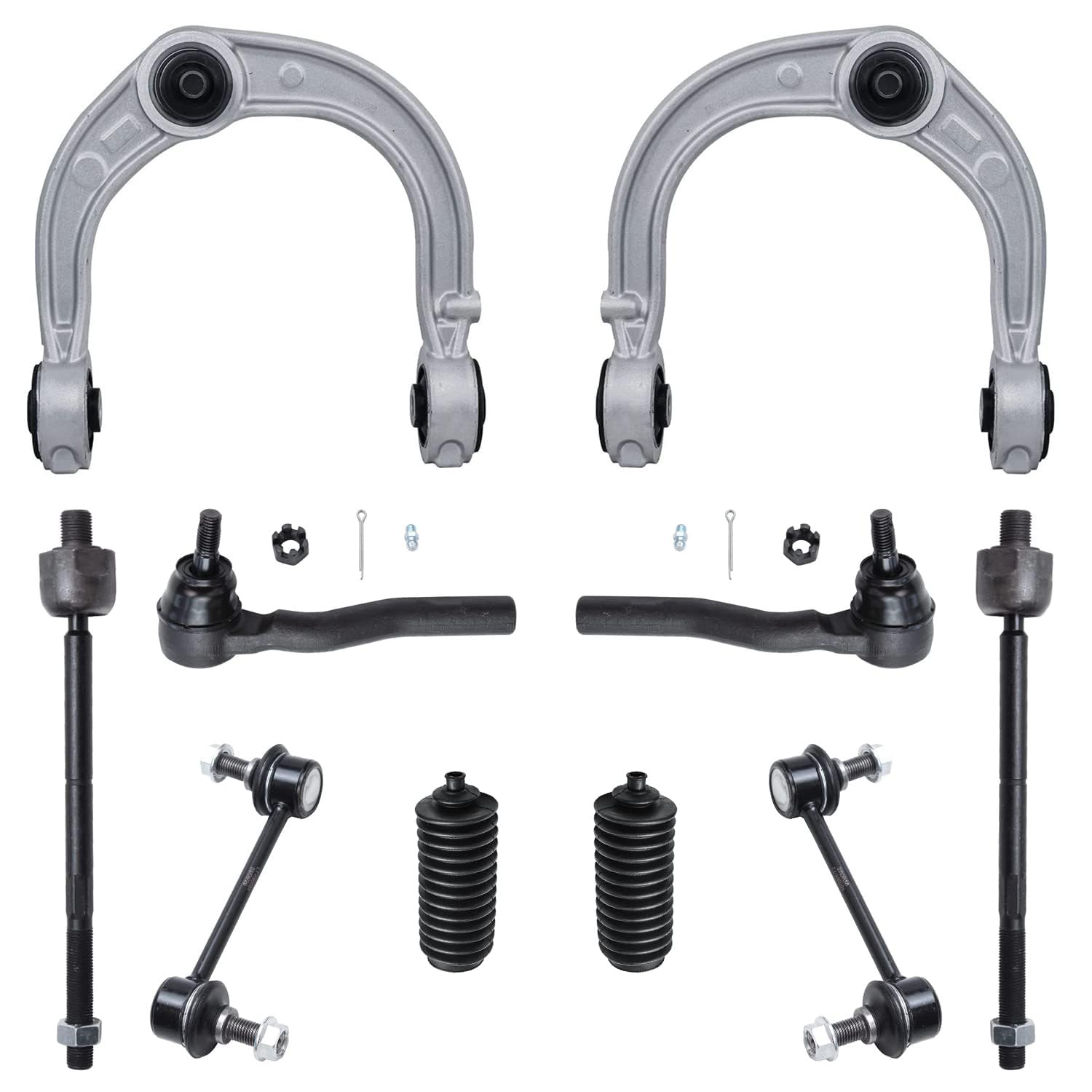 Detroit Axle - 10PC Front Upper Control Arms w/Ball Joint, Sway Bars, Inner and Outer Tie Rods w/Rack Tie Rod Boots for 2003 200