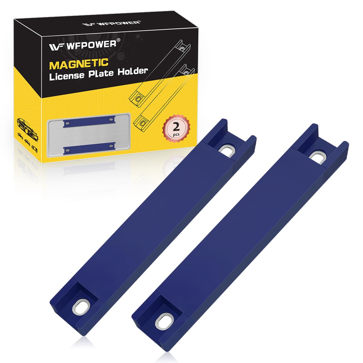 Wfpower Magnetic License Plate Holder, 2 Pack Rubber Coated Protection Dealer Test Driving Plate Holder Blue Demo Tag Magnet Bar