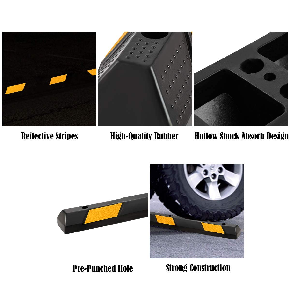 Goplus Parking Block, 72” Rubber Parking Bumpers With 8 High Reflective Yellow Safety Stripes, Heavy Duty Parking Target, Garage Wheel Stoppers Parking Curb For Car, Truck, Rv And Trailer
